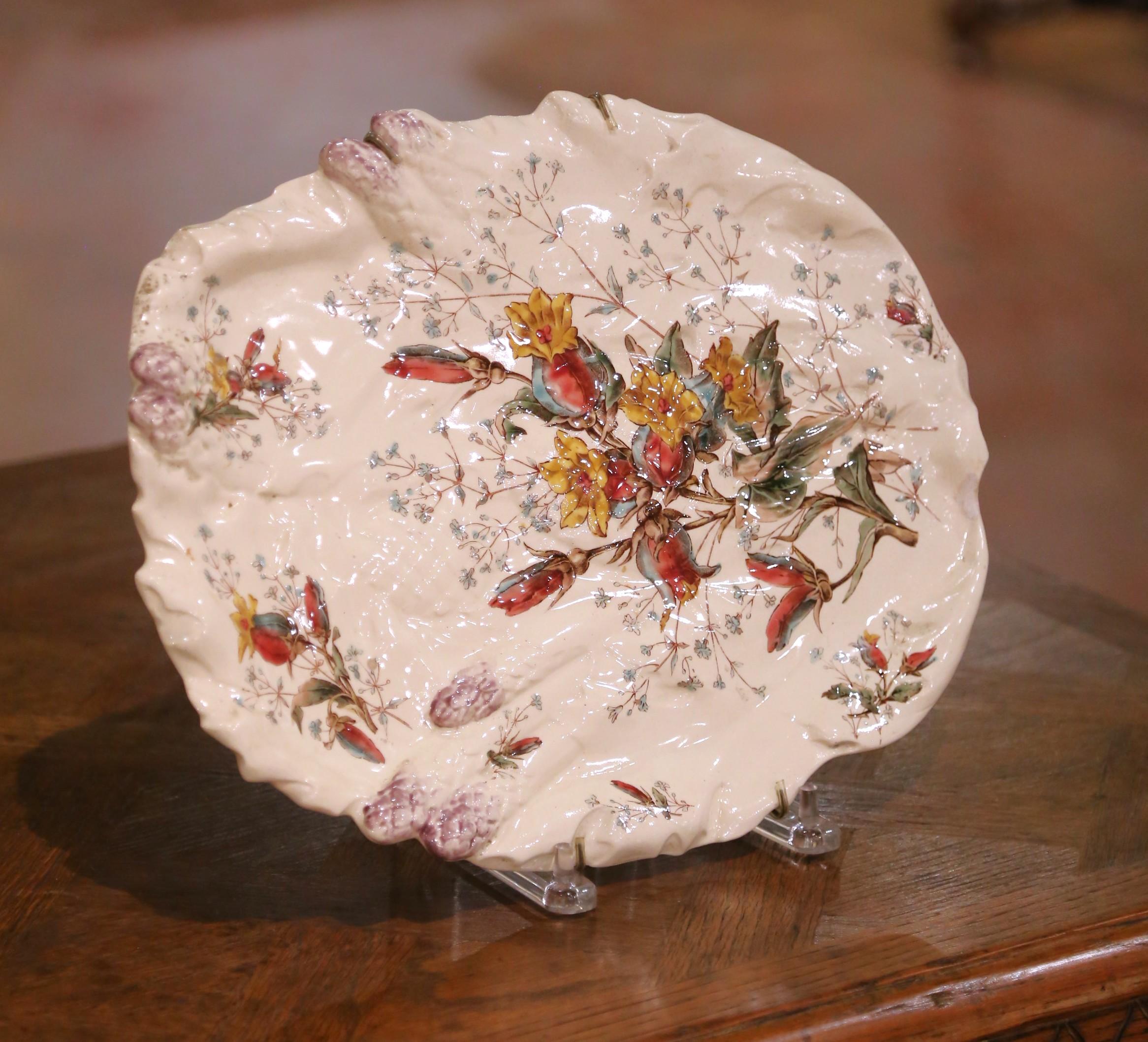 Français Plat à fleurs Barbotine 