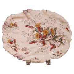 19th Century French Luneville “Campanule” Barbotine Floral Platter, circa 1890