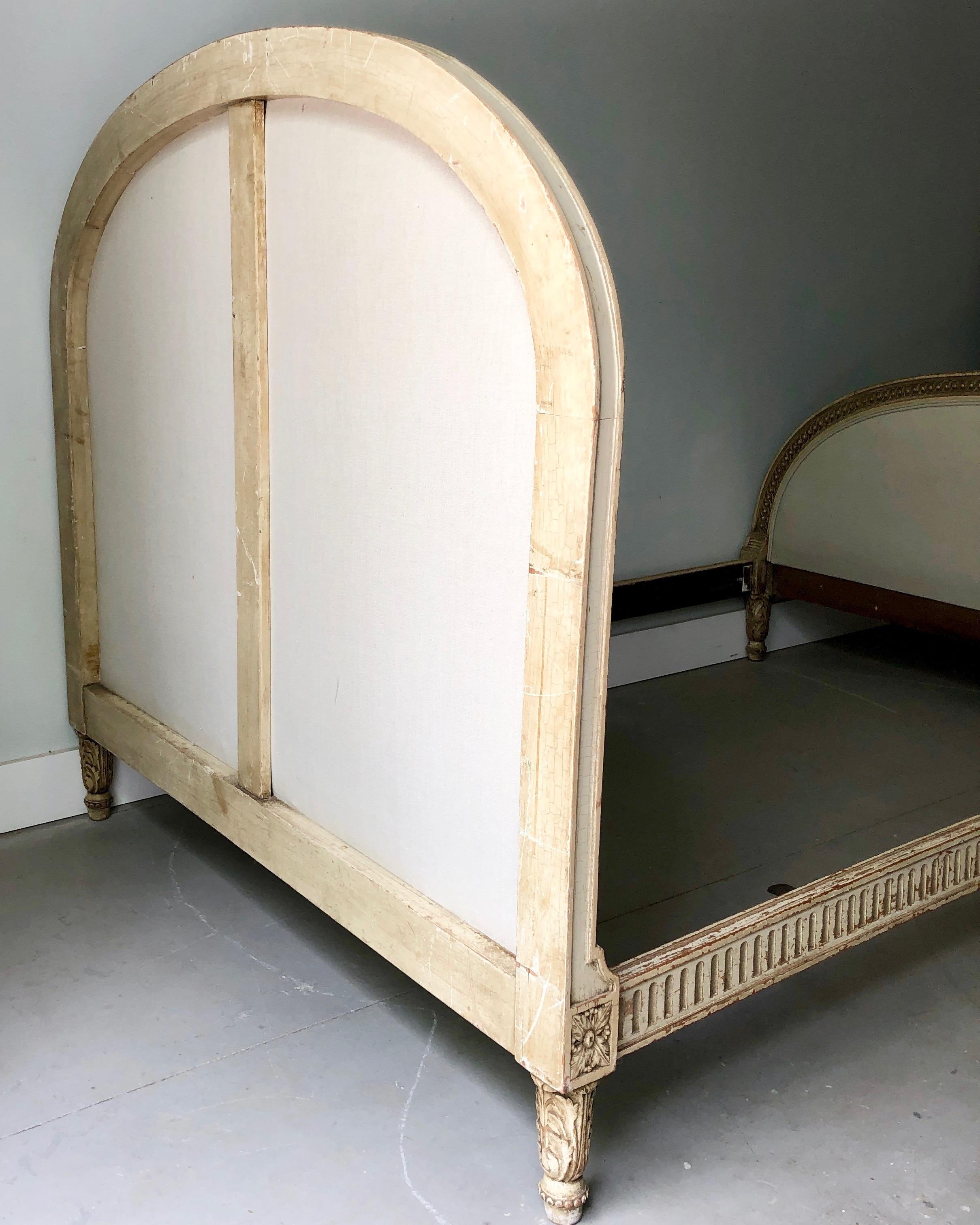 Hand-Carved 19th Century French Lvi Style Painted Double Bed