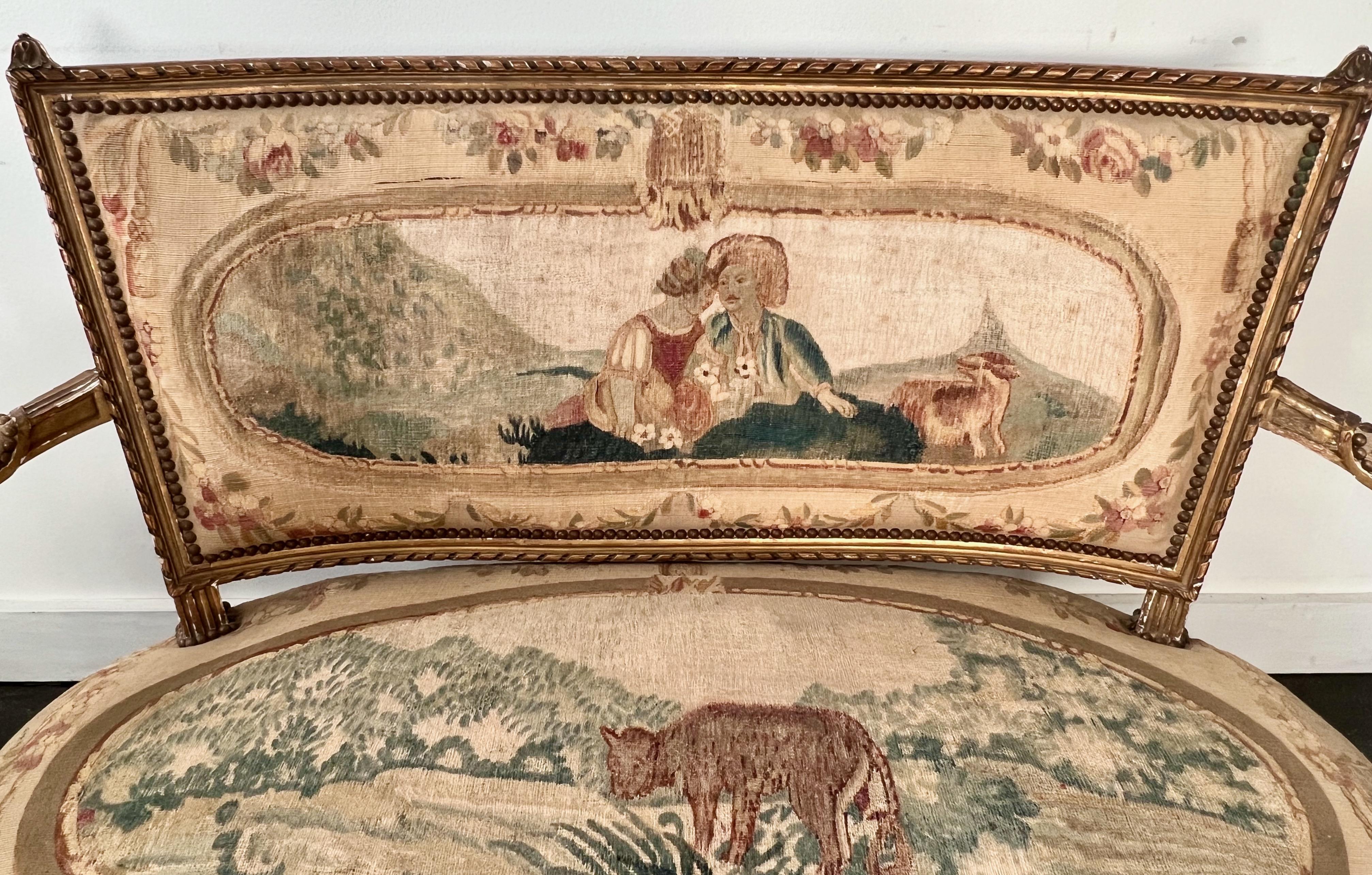 Französisches Sofa aus vergoldetem Holz im LXVI.-Stil des 19. Jahrhunderts mit Aubusson-Wandteppichpolsterung  im Angebot 11