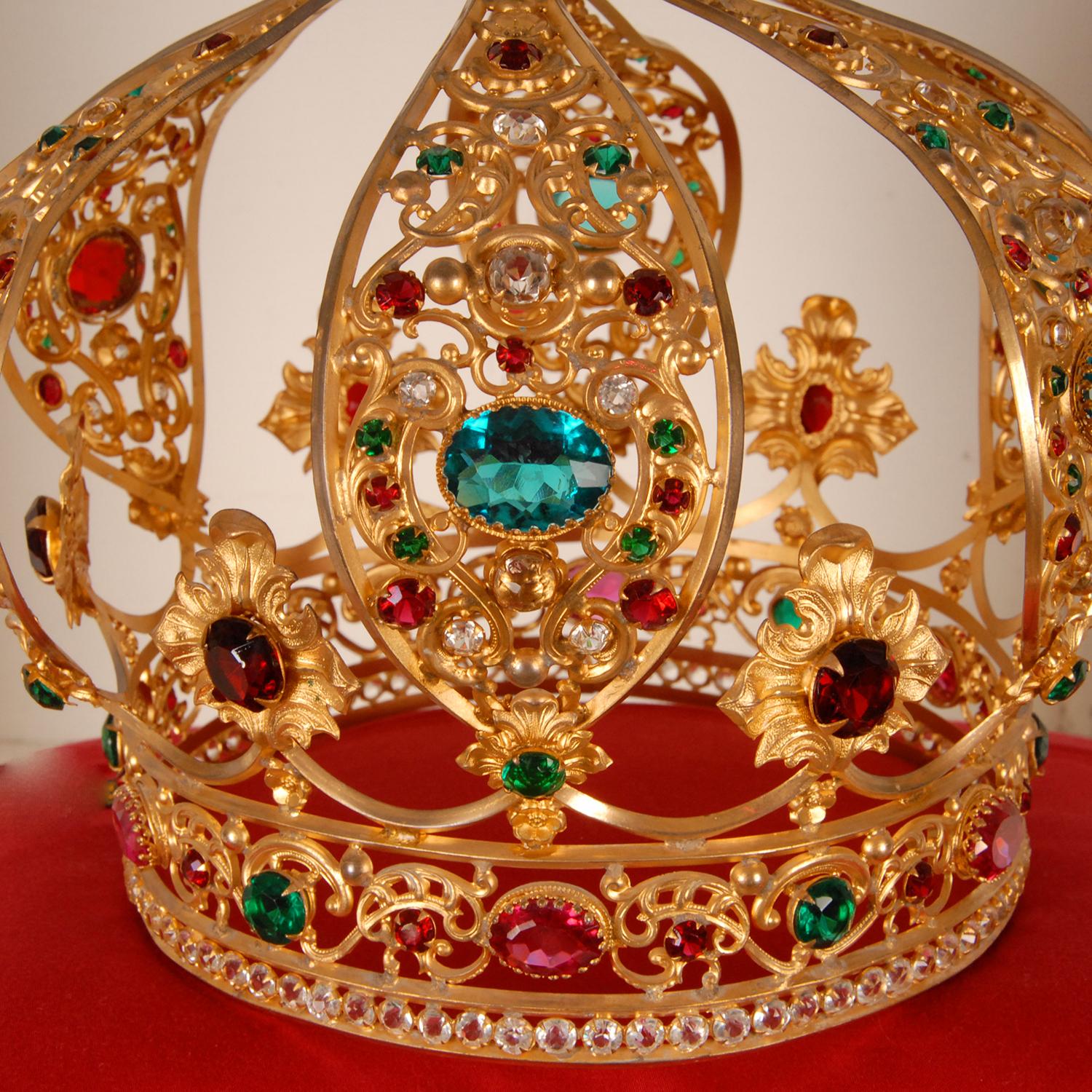 19th Century French Madonna Religious Gold Crown Jewelled Santos Crown Life Size 3