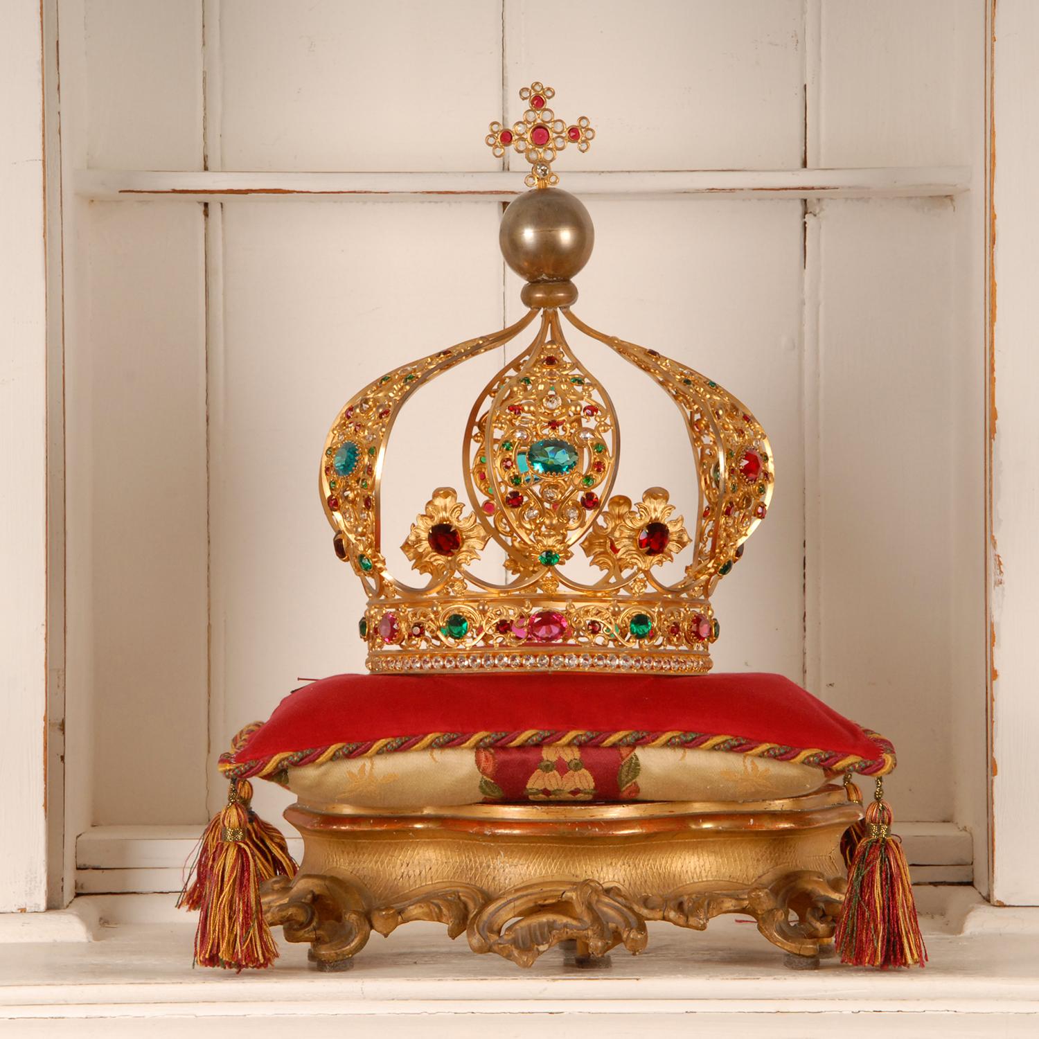 19th Century French Madonna Religious Gold Crown Jewelled Santos Crown Life Size 4