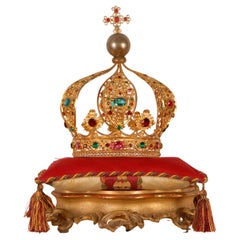 Santos, couronne religieuse française du 19ème siècle en or ornée d'une Vierge Marie, taille de vie