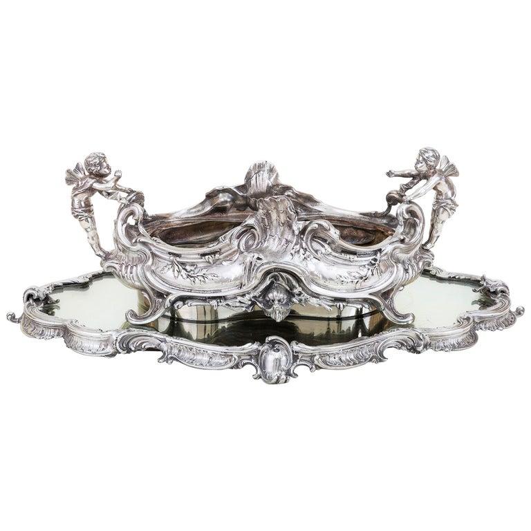 19th Century French, Magnificent Silver Plated Centrepiece with Mirror Base For Sale 7