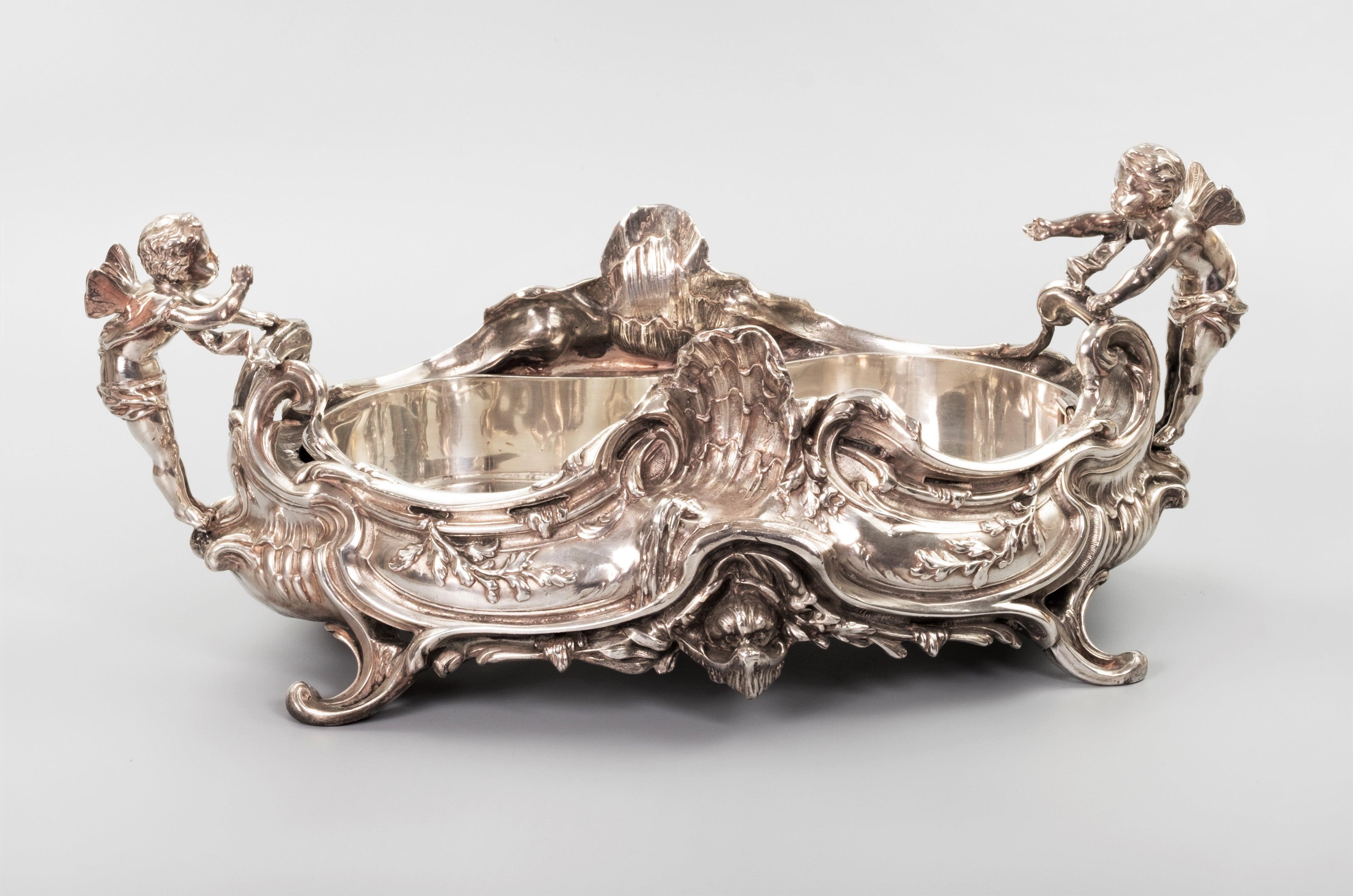 Rococo 19th Century French, Magnificent Silver Plated Centrepiece with Mirror Base For Sale