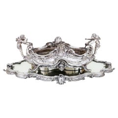 19th Century French, Magnificent Silver Plated Centrepiece with Mirror Base
