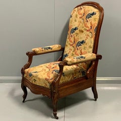 19th Century French Mahogany Adjustable Armchair in Original Tapestry
