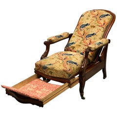 19th Century French Mahogany Adjustable Armchair in Original Tapestry