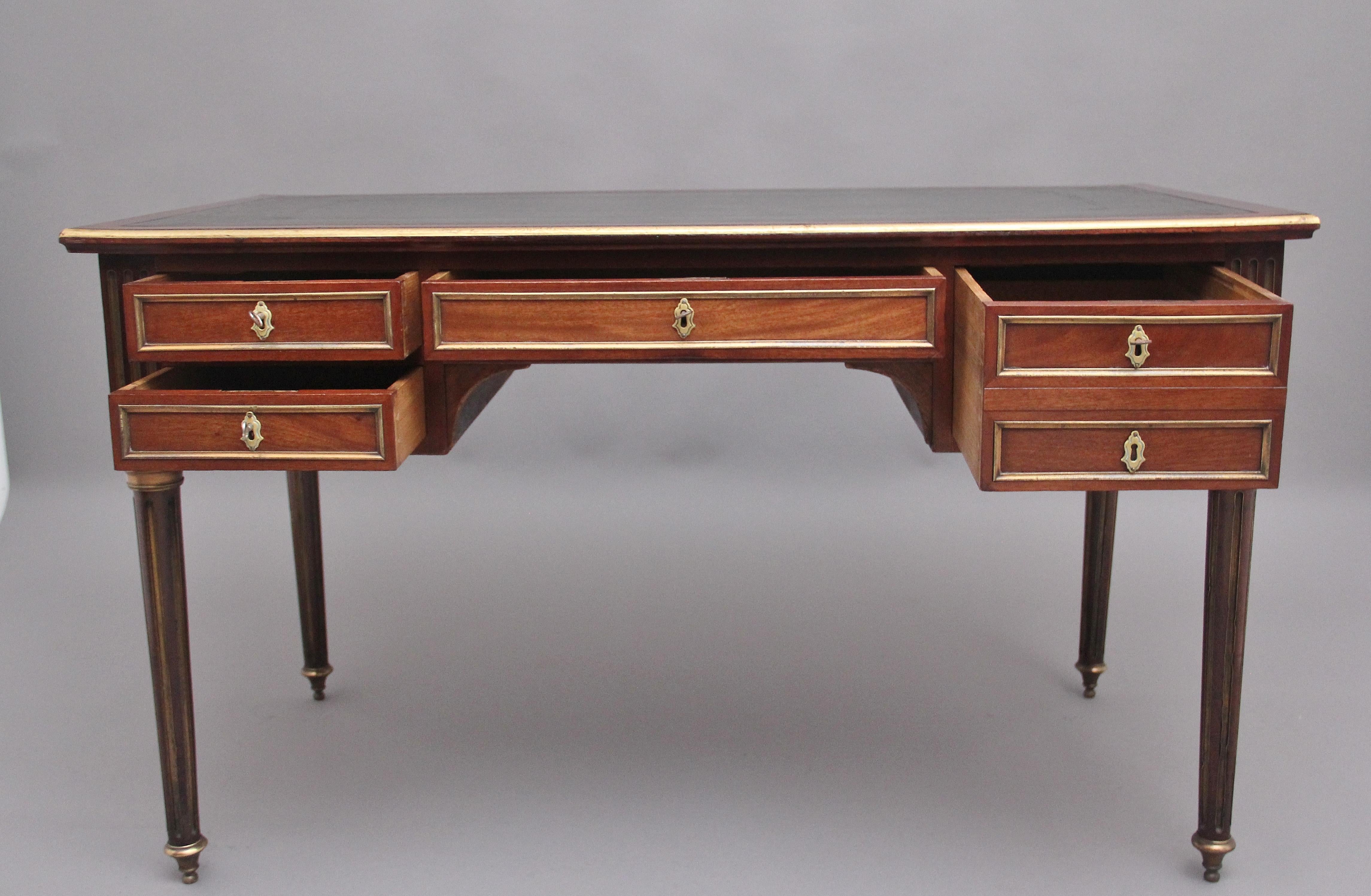 19th Century French Mahogany and Brass Inlaid Directoire Writing Desk In Good Condition In Martlesham, GB