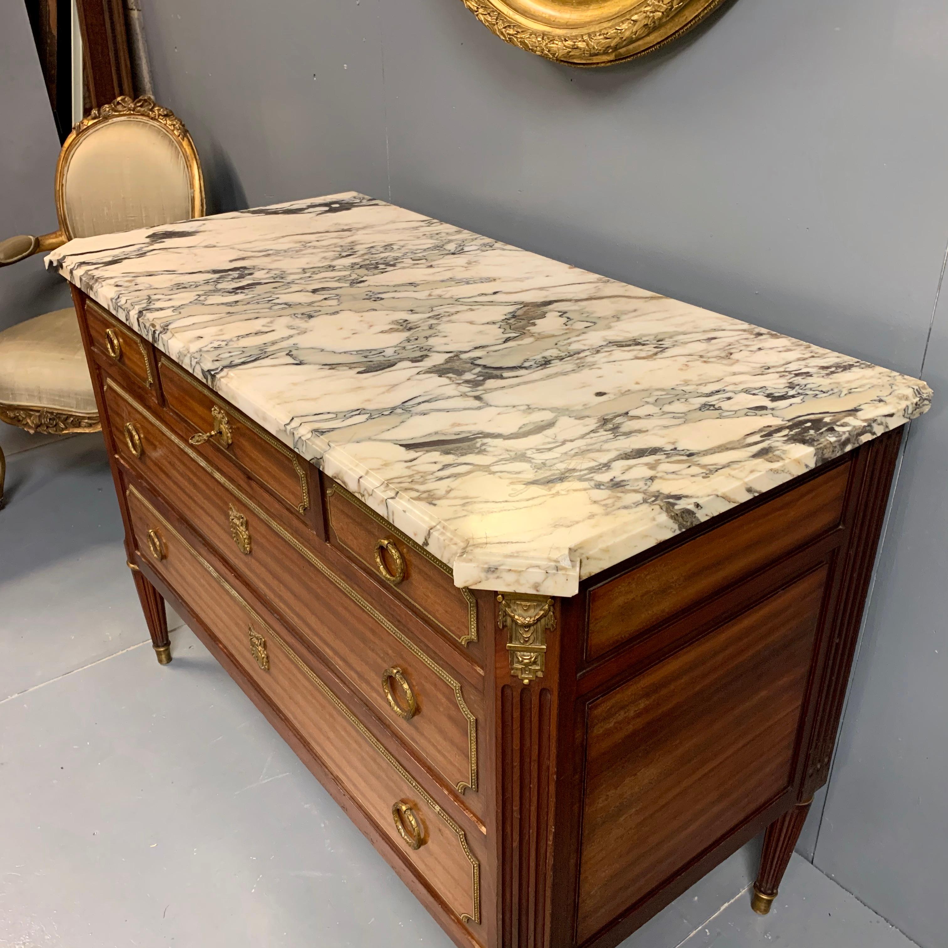 19th Century French Mahogany and Brass Mounted Commode with Original Marble Top 2