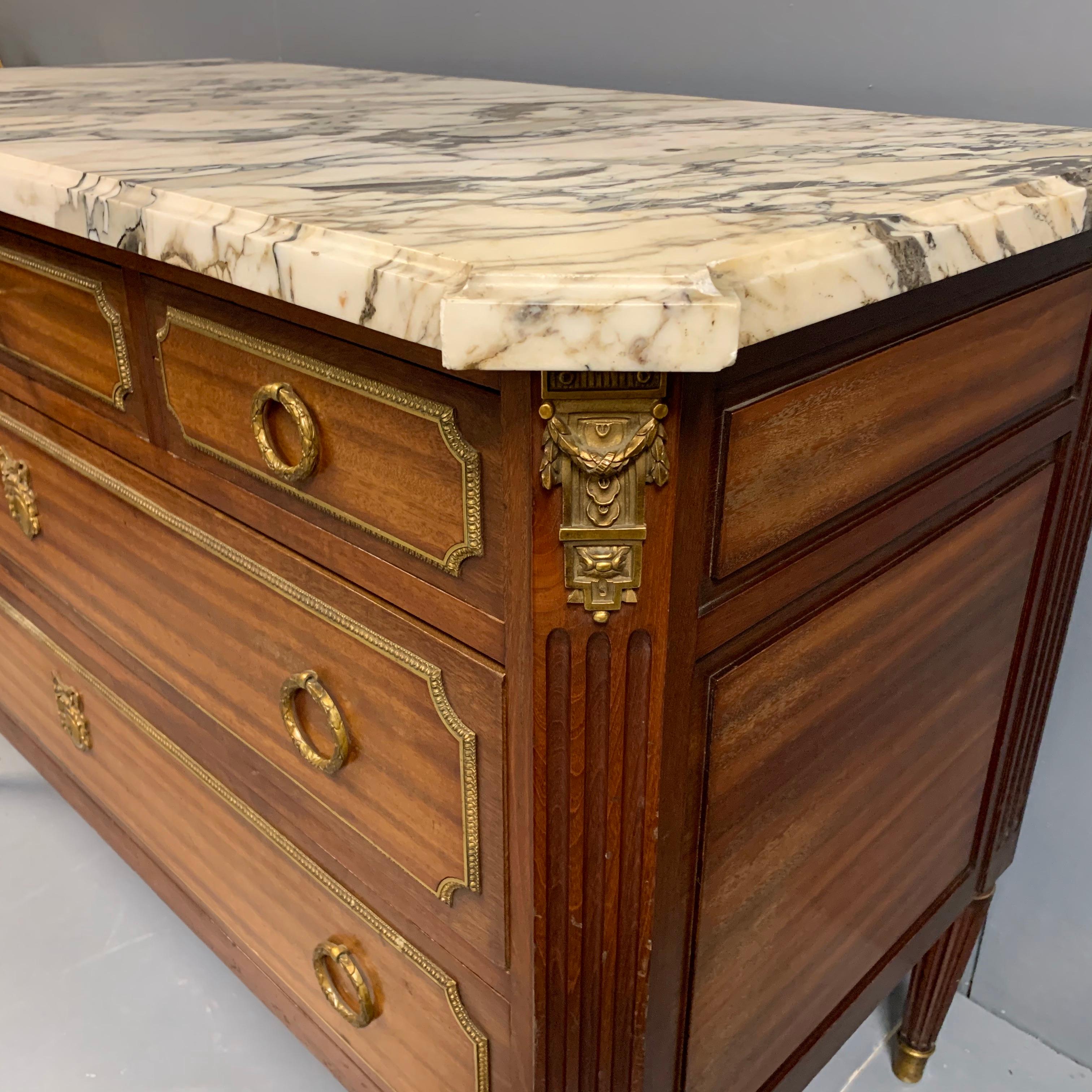 19th Century French Mahogany and Brass Mounted Commode with Original Marble Top 3