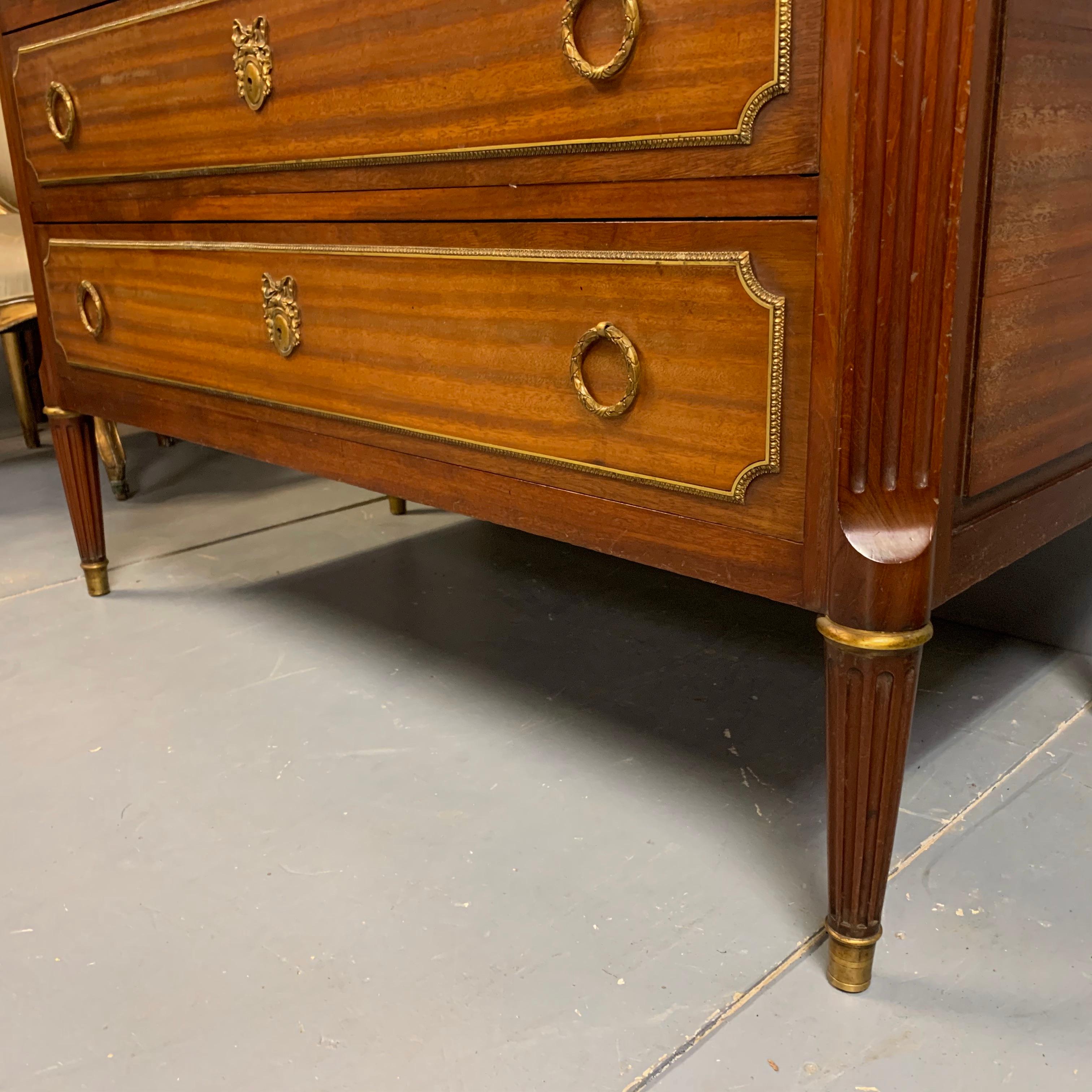 19th Century French Mahogany and Brass Mounted Commode with Original Marble Top 4