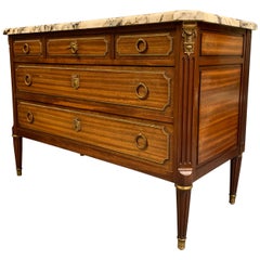 19th Century French Mahogany and Brass Mounted Commode with Original Marble Top