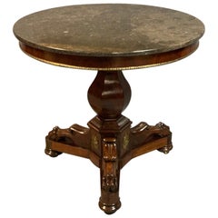 19th Century French Mahogany and Brass Mounted Guéridon Centre Table with Marble