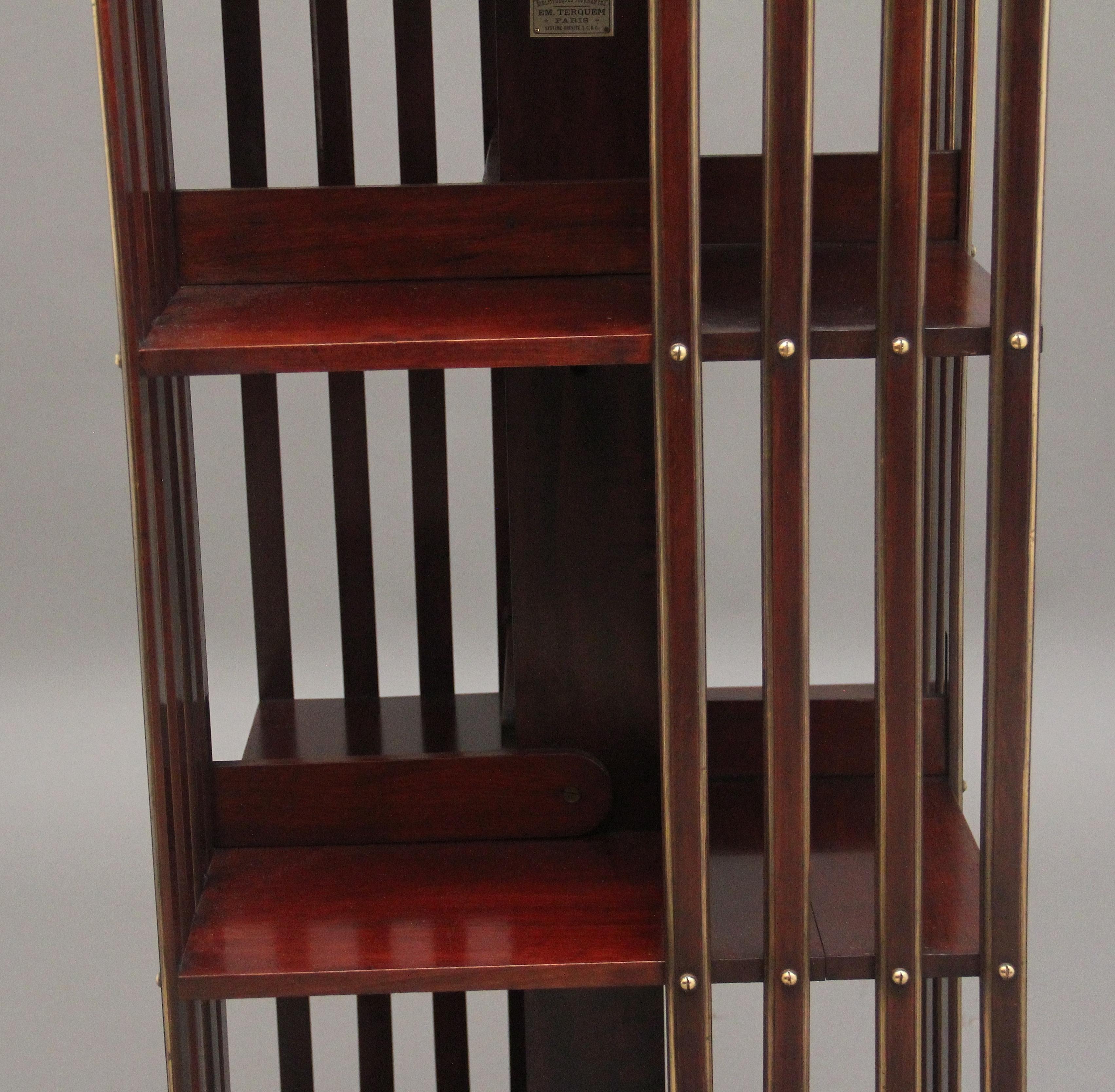 19th Century French mahogany and brass revolving bookcase 6