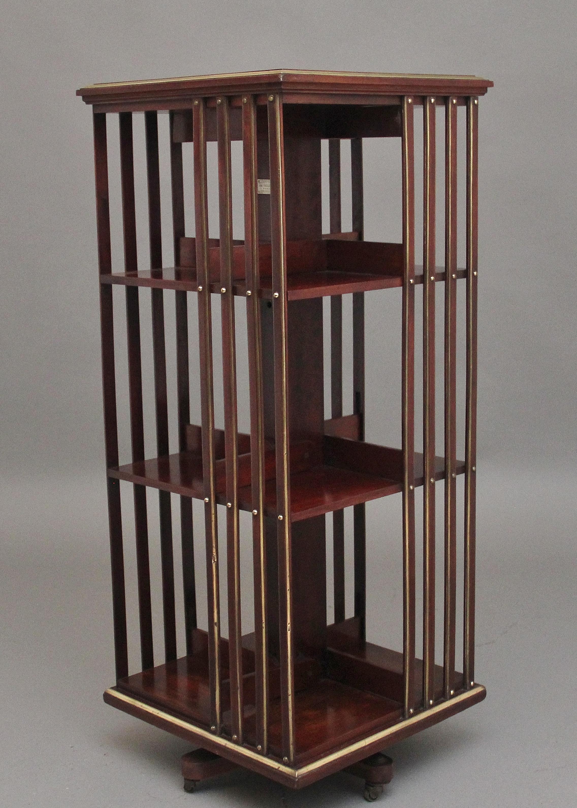 19th Century French mahogany and brass revolving bookcase In Good Condition In Martlesham, GB
