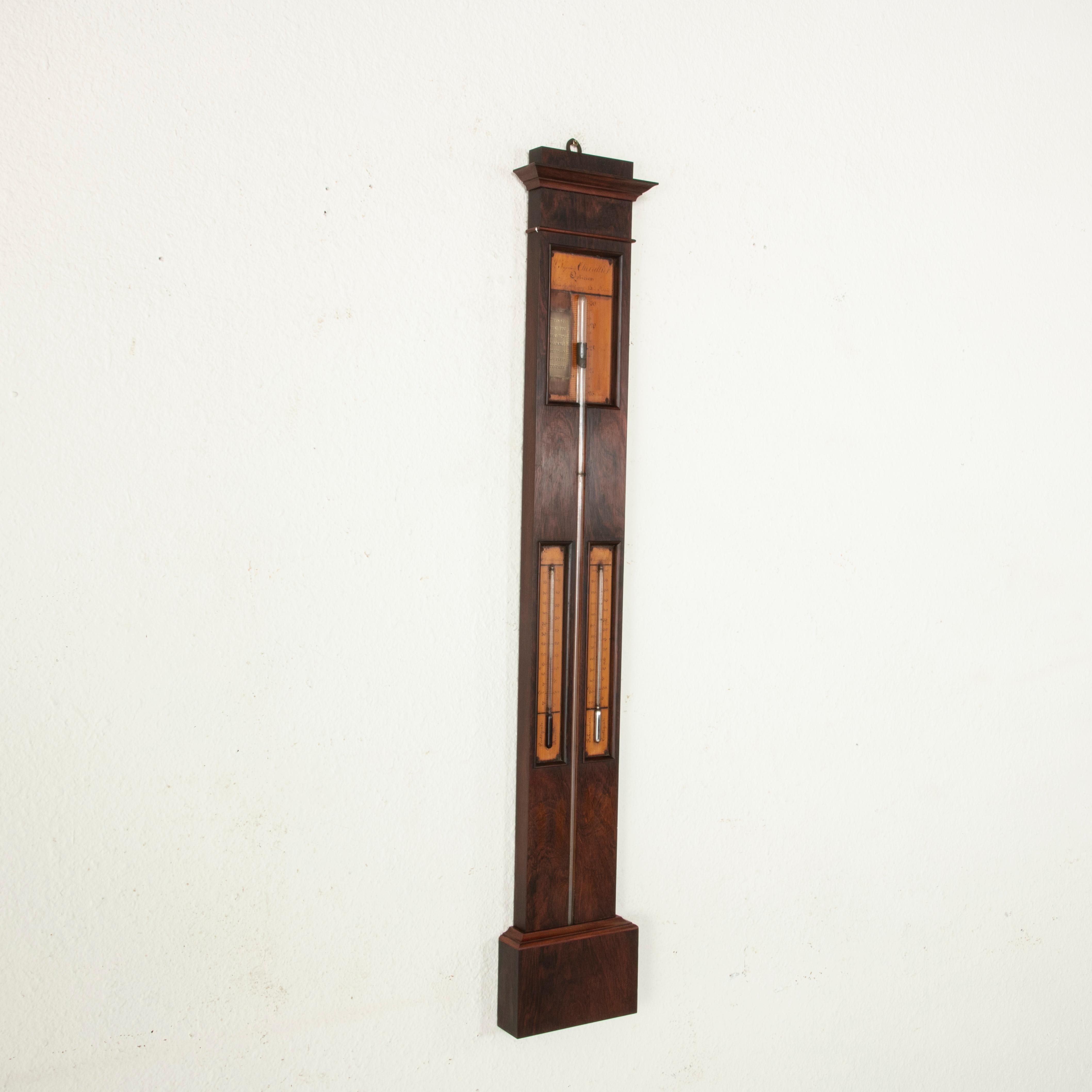 19th Century French Mahogany and Lemon Wood Barometer, Signed Chevallier In Good Condition In Fayetteville, AR