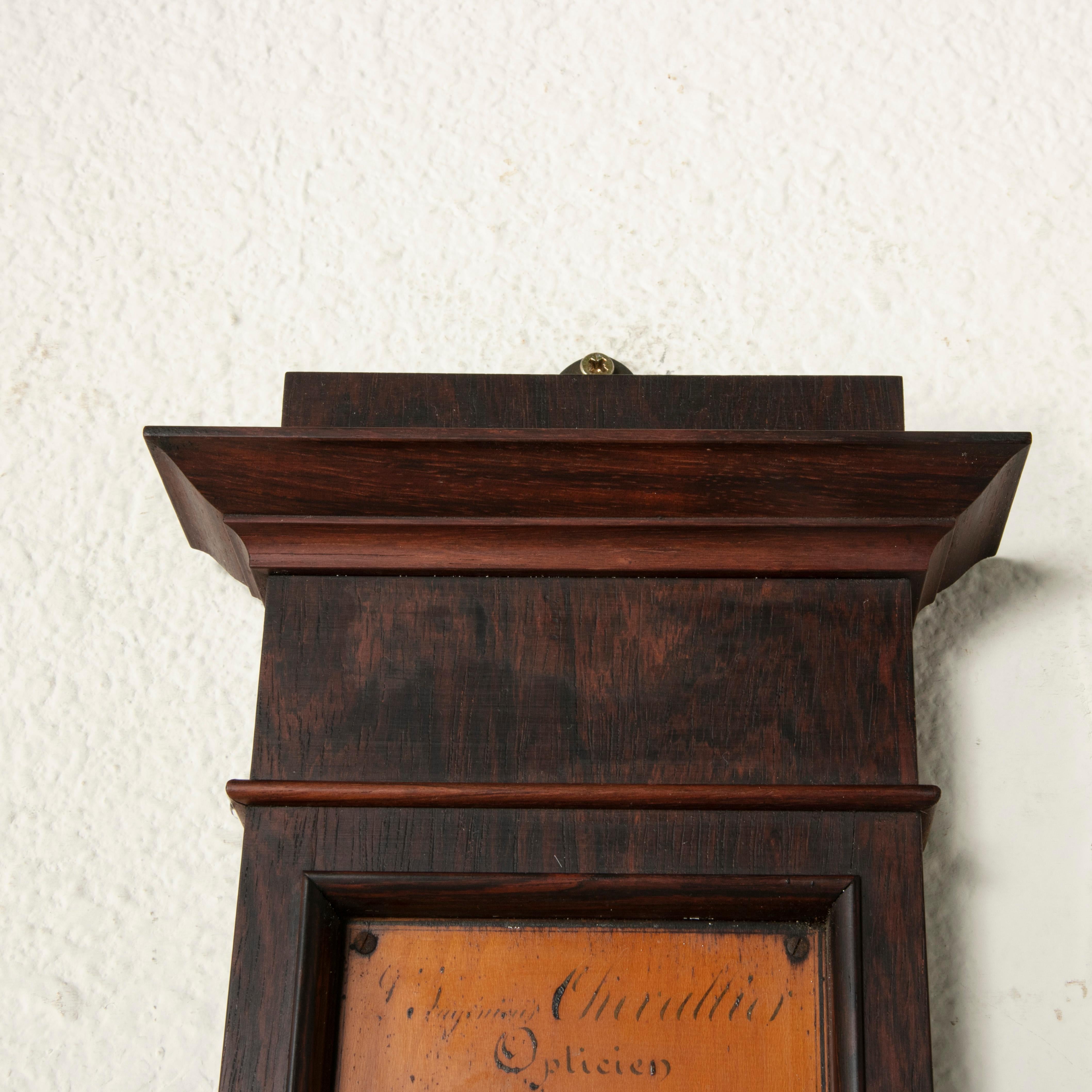 Bronze 19th Century French Mahogany and Lemon Wood Barometer, Signed Chevallier