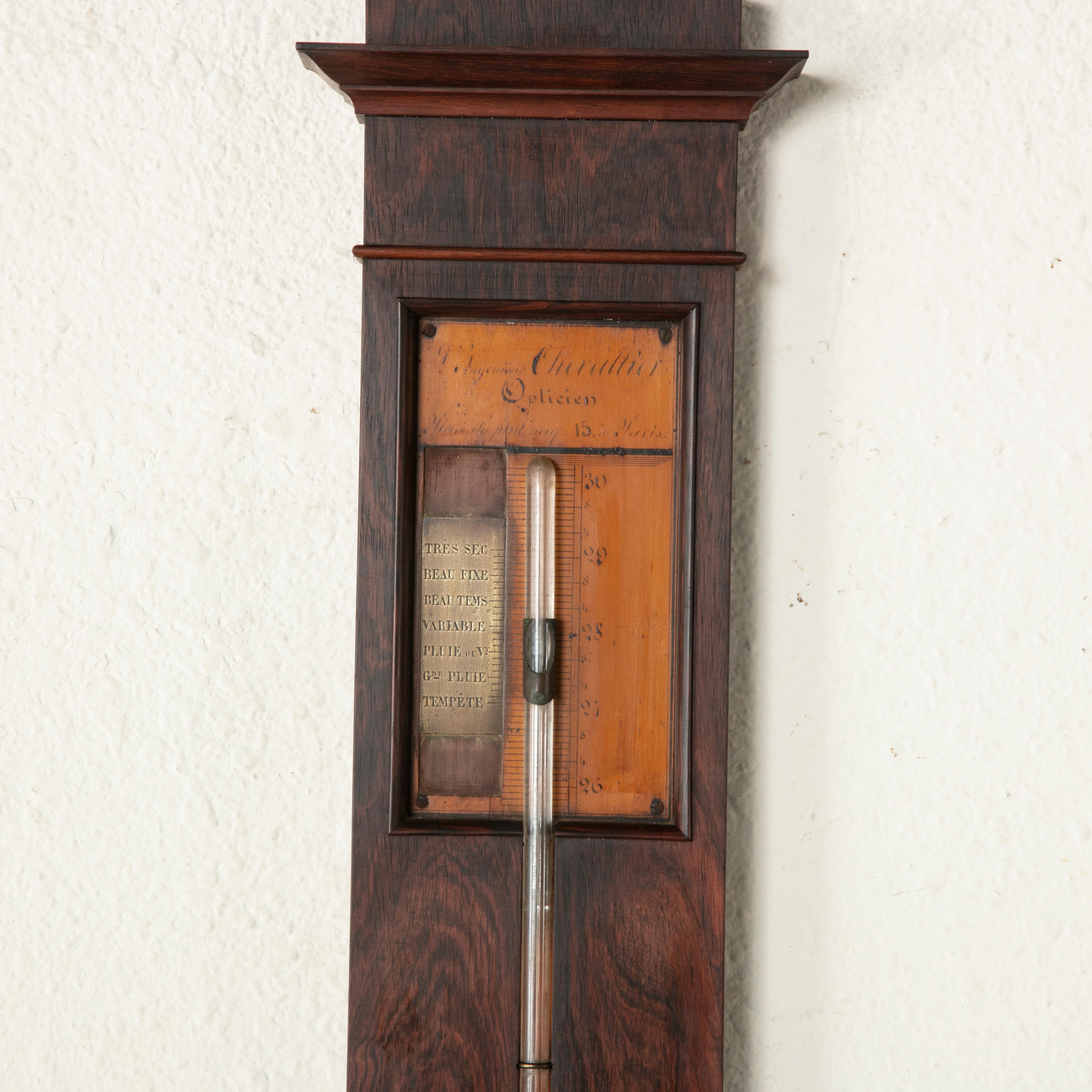 19th Century French Mahogany and Lemon Wood Barometer, Signed Chevallier 1