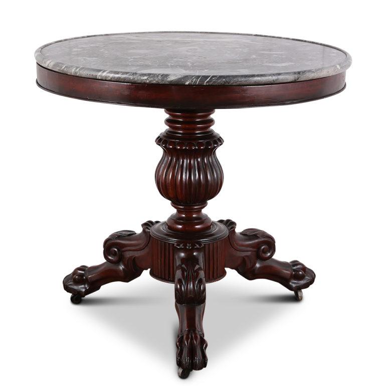 Carved 19th Century French Mahogany and Marble Gueridon Centre Table