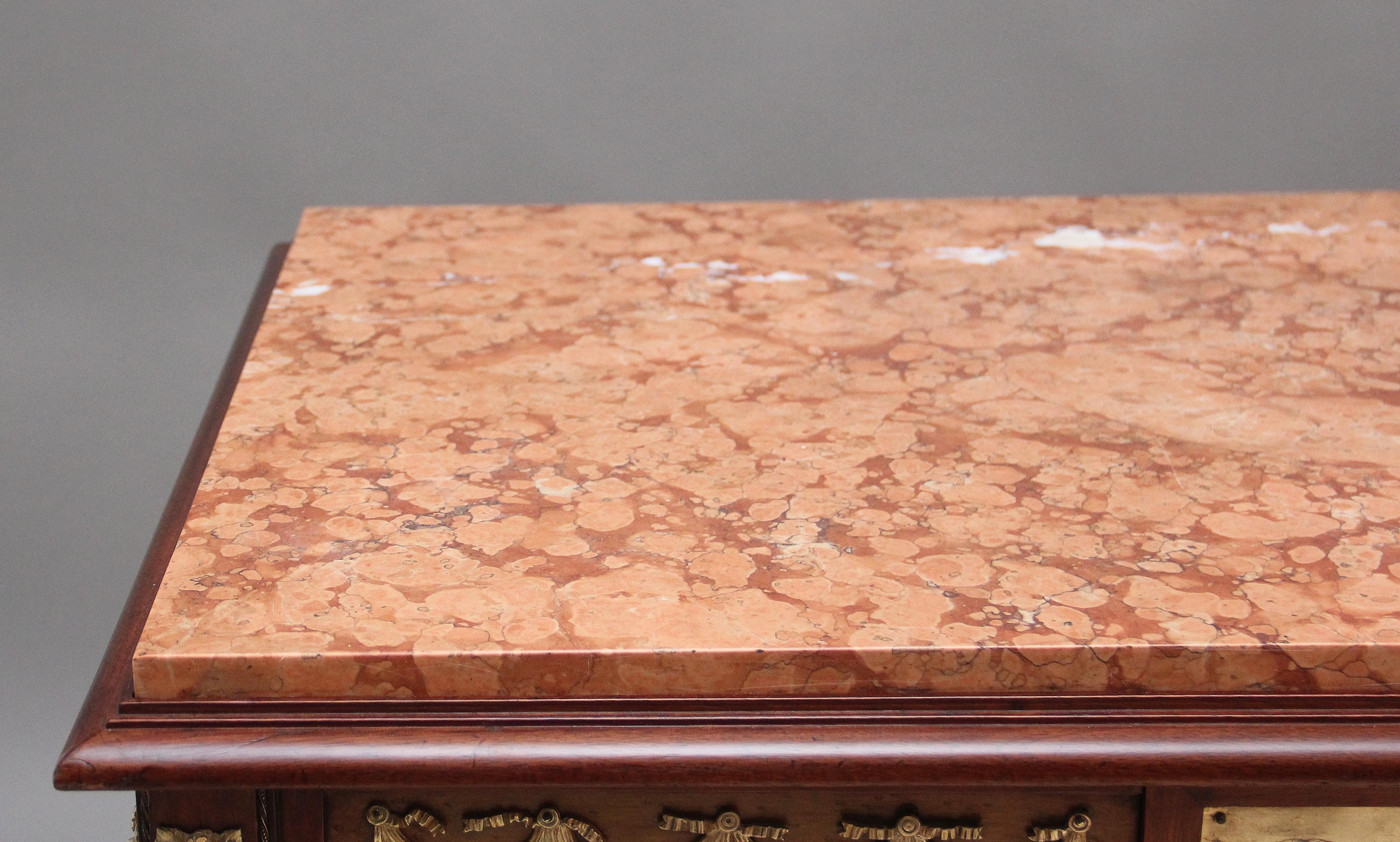 Late 19th Century 19th Century French mahogany and marble top centre table For Sale