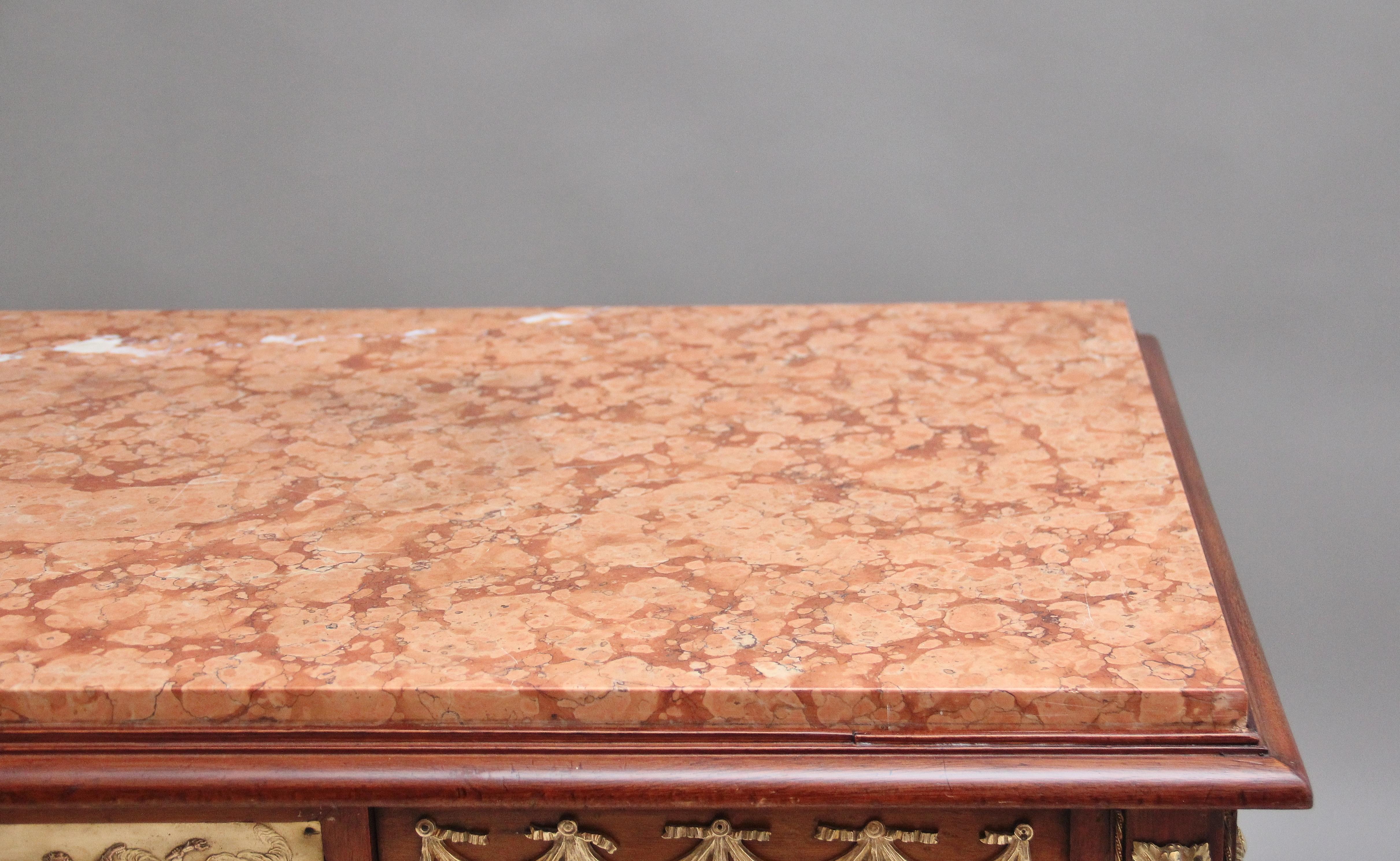 Marble 19th Century French mahogany and marble top centre table For Sale