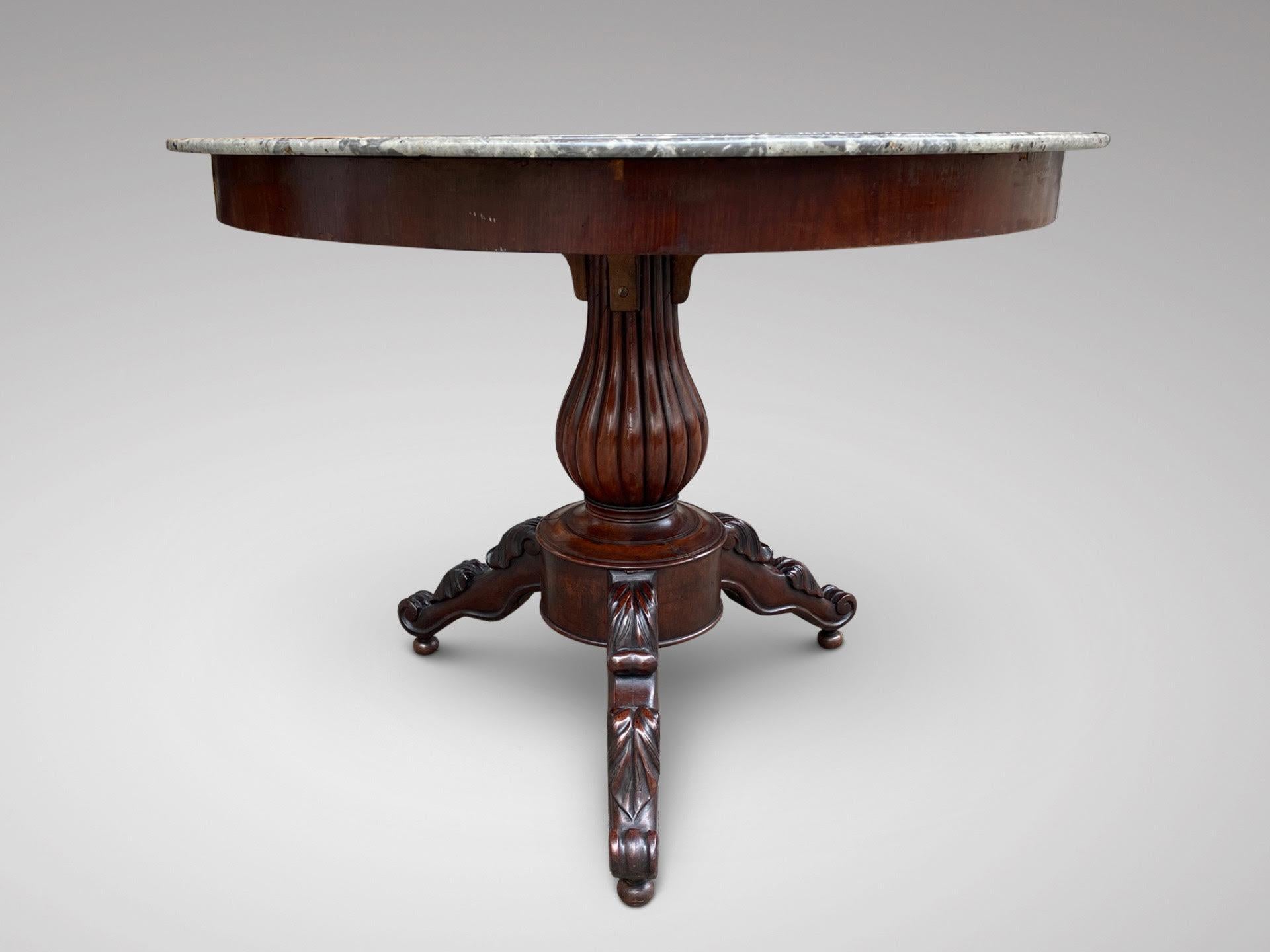 Charles X 19th Century French Mahogany and Marble Top Gueridon Table
