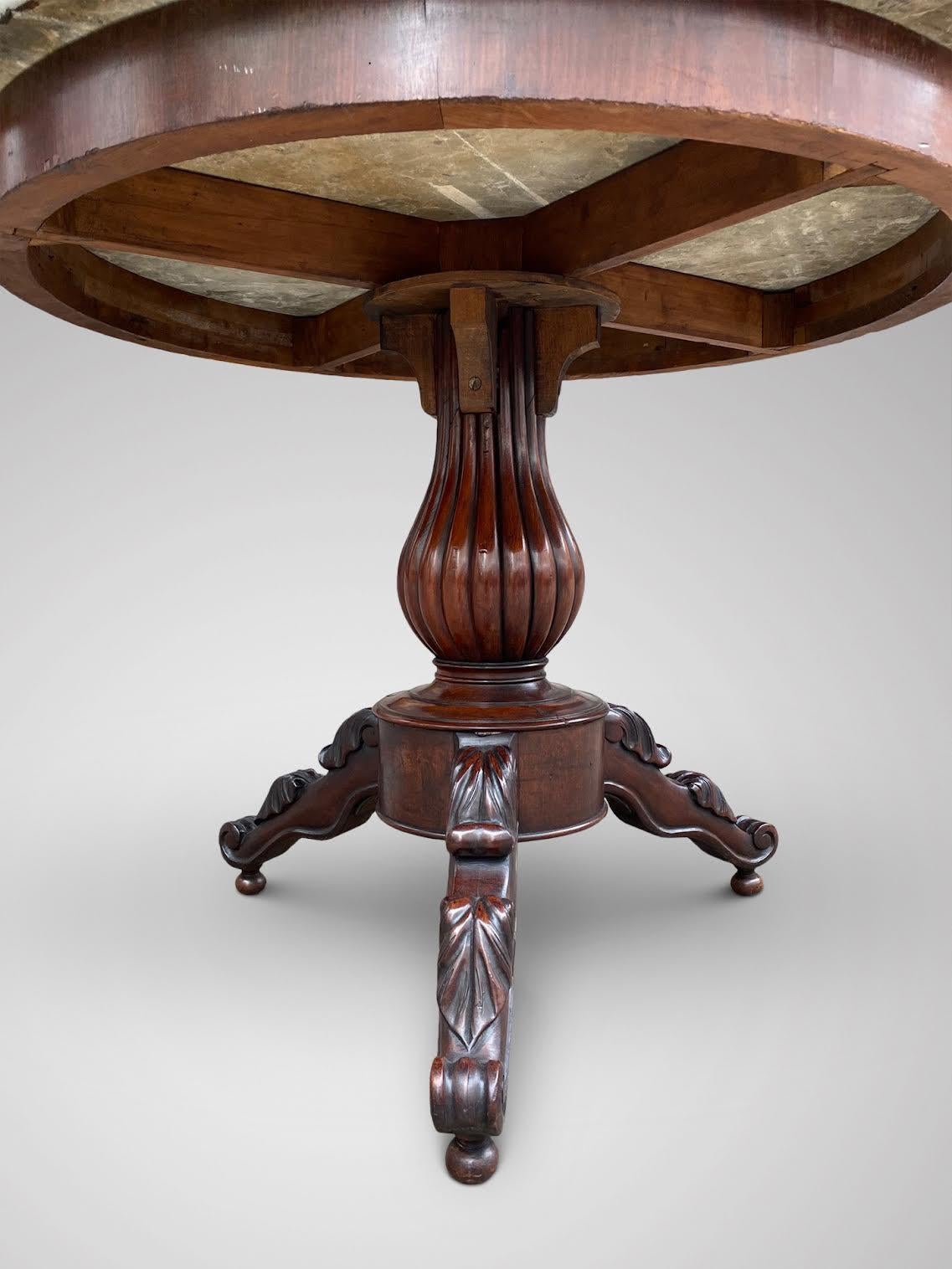 Polished 19th Century French Mahogany and Marble Top Gueridon Table
