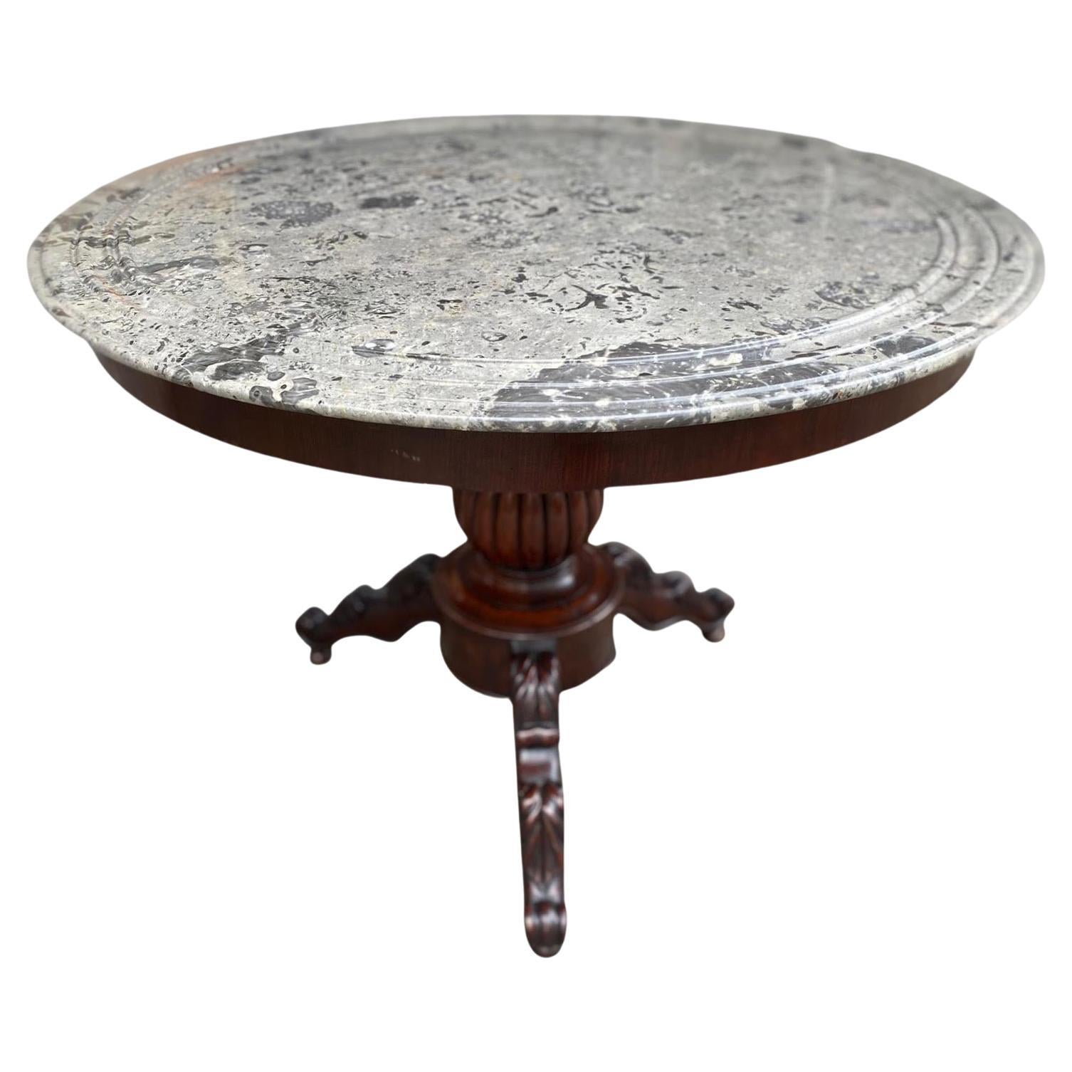 19th Century French Mahogany and Marble Top Gueridon Table