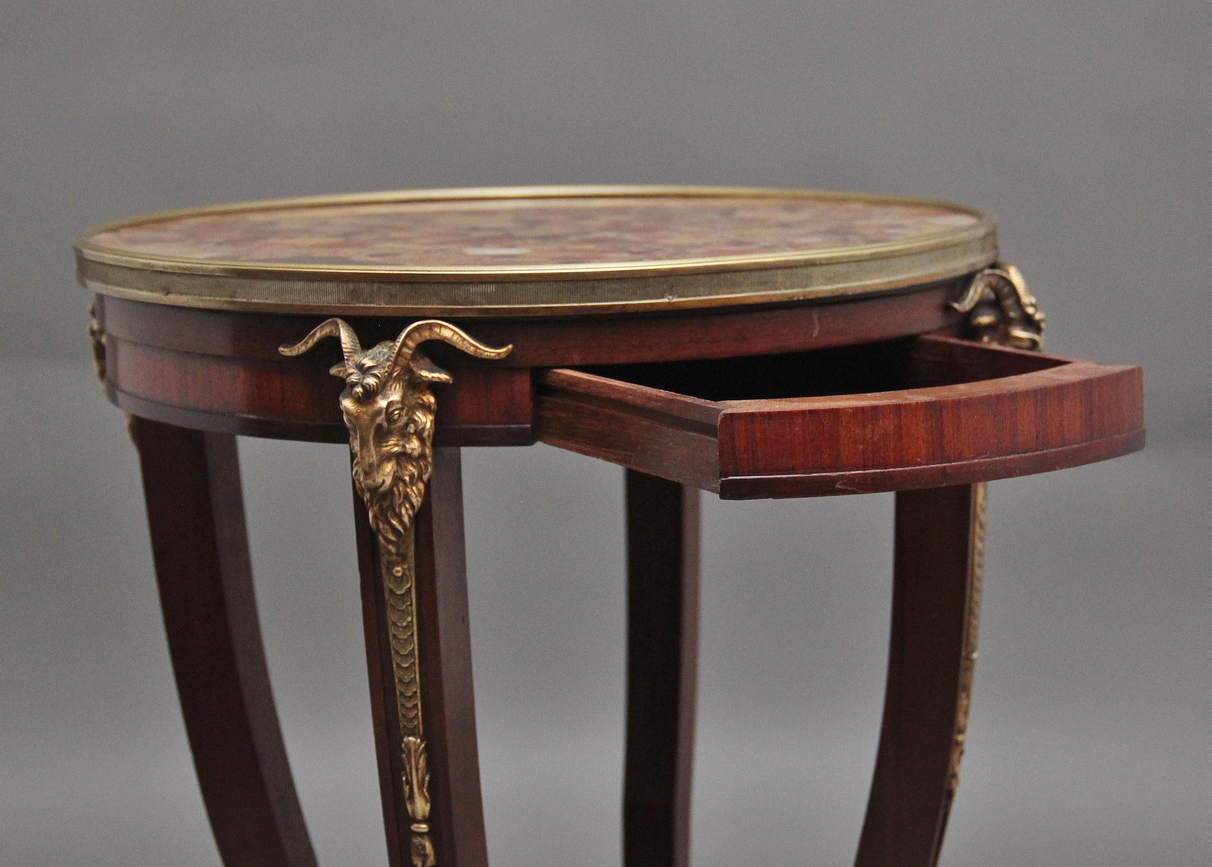 Late 19th Century 19th Century French mahogany and marble top occasional table For Sale