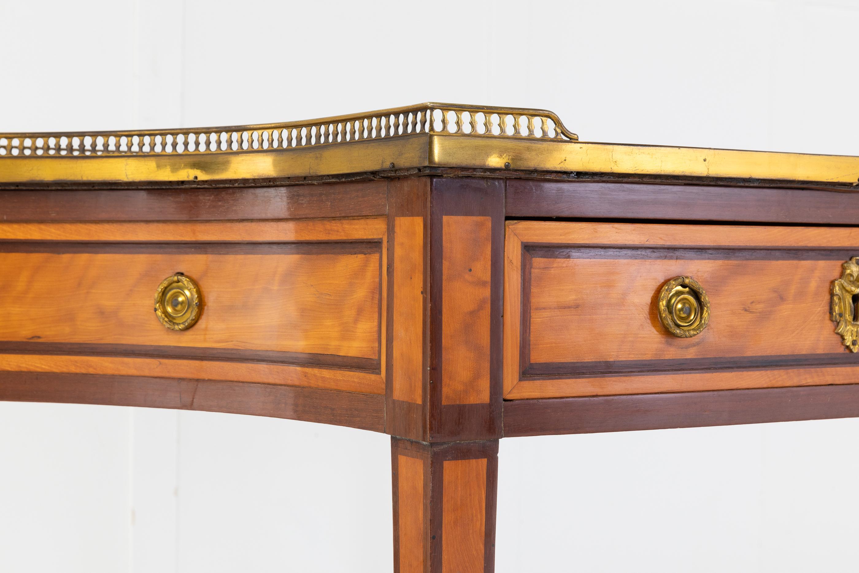 Marble 19th Century French Mahogany and Satinwood Console Table