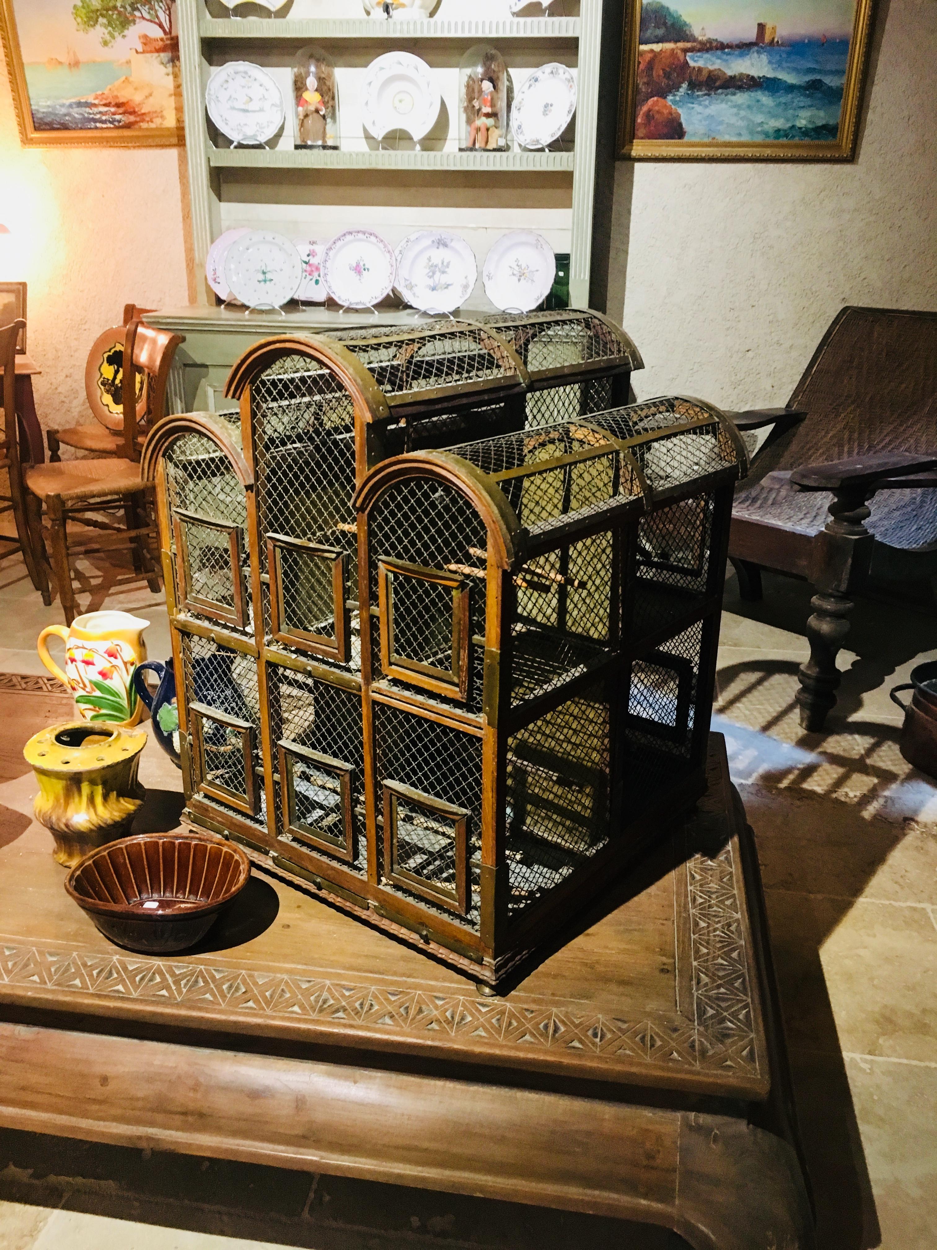 Rare and fine mahogany birdcage with brass elements and surroundings made in France,
circa 1880.