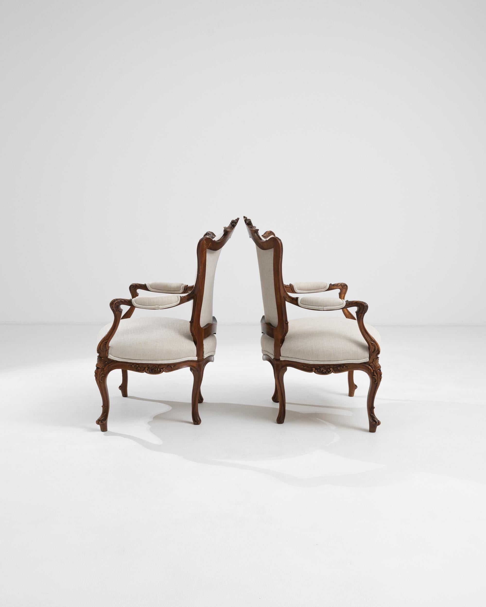 Upholstery 19th Century French Mahogany Armchairs, a Pair