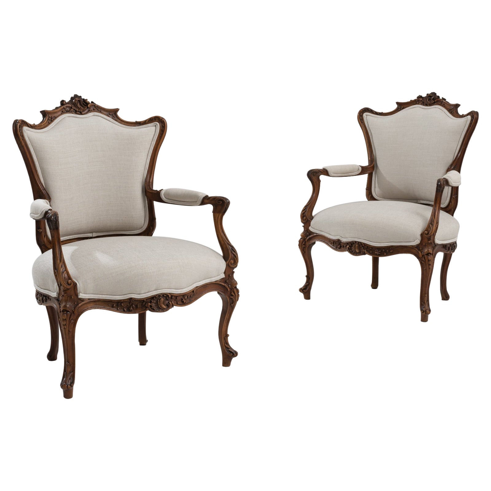 19th Century French Mahogany Armchairs, a Pair