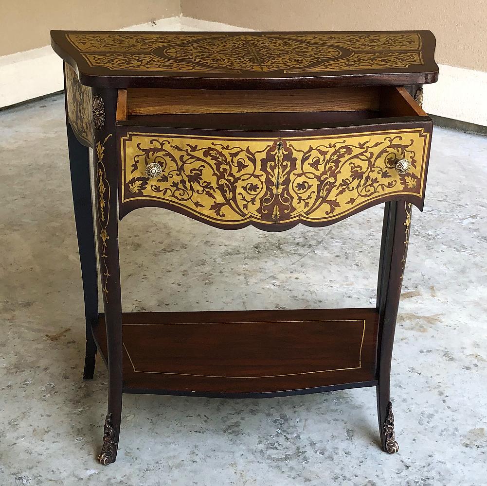 19th Century French Mahogany Console Intricately Inlaid with Brass In Good Condition In Dallas, TX