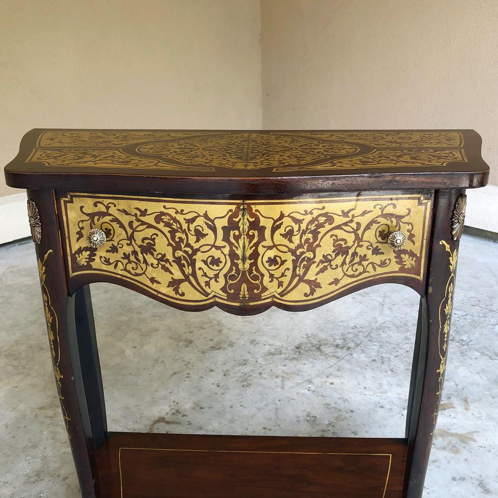 Mid-19th Century 19th Century French Mahogany Console Intricately Inlaid with Brass