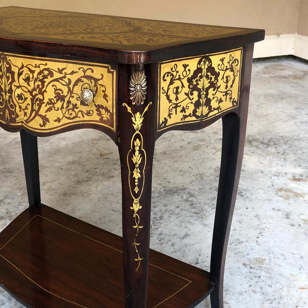 19th Century French Mahogany Console Intricately Inlaid with Brass 1