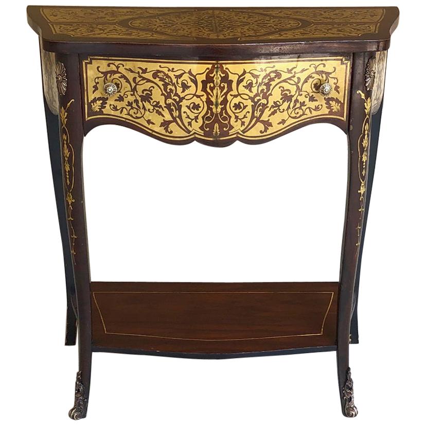 19th Century French Mahogany Console Intricately Inlaid with Brass