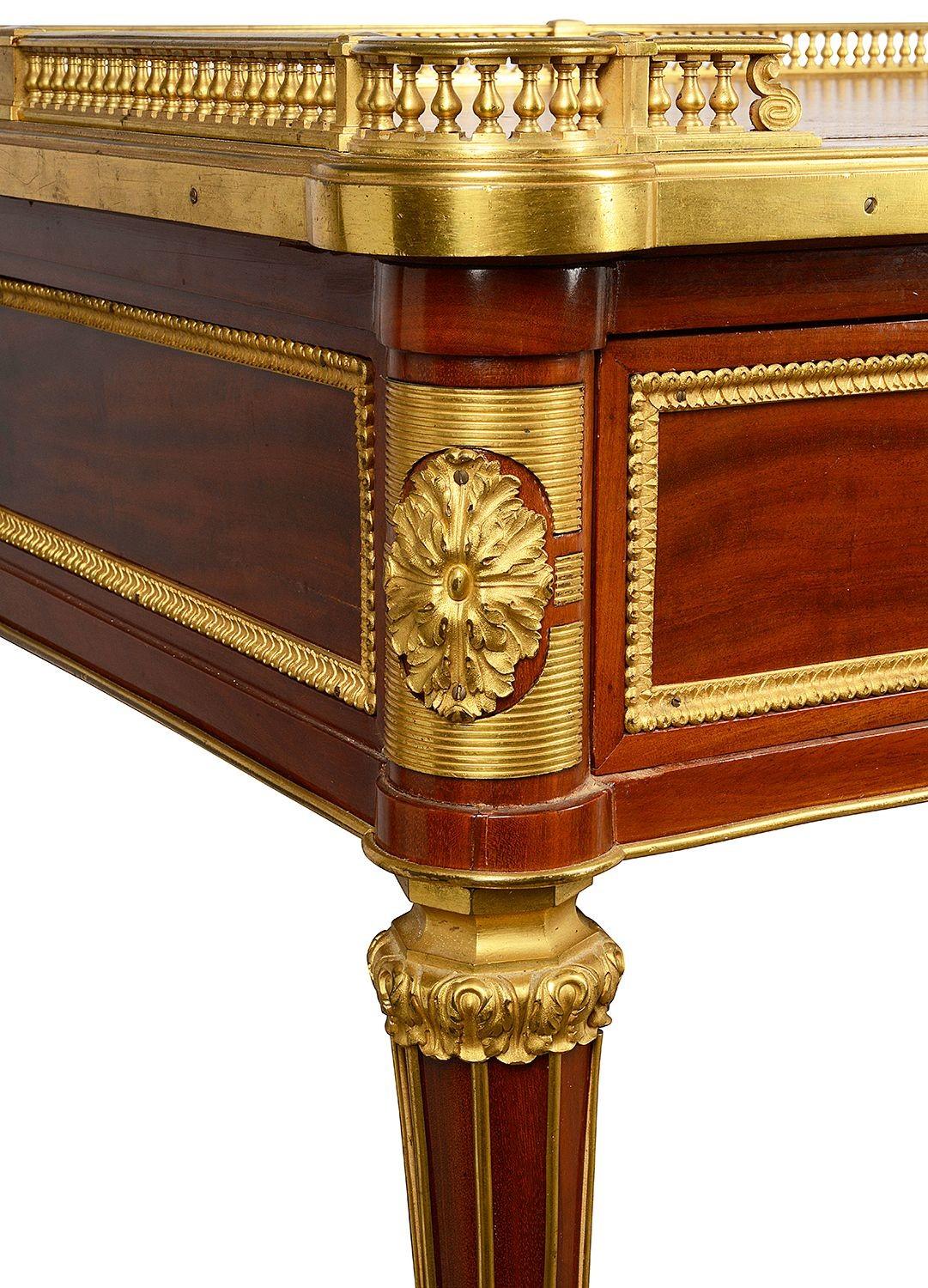 Louis XVI 19th Century French Mahogany Bureau Plat, After Henry Dasson For Sale