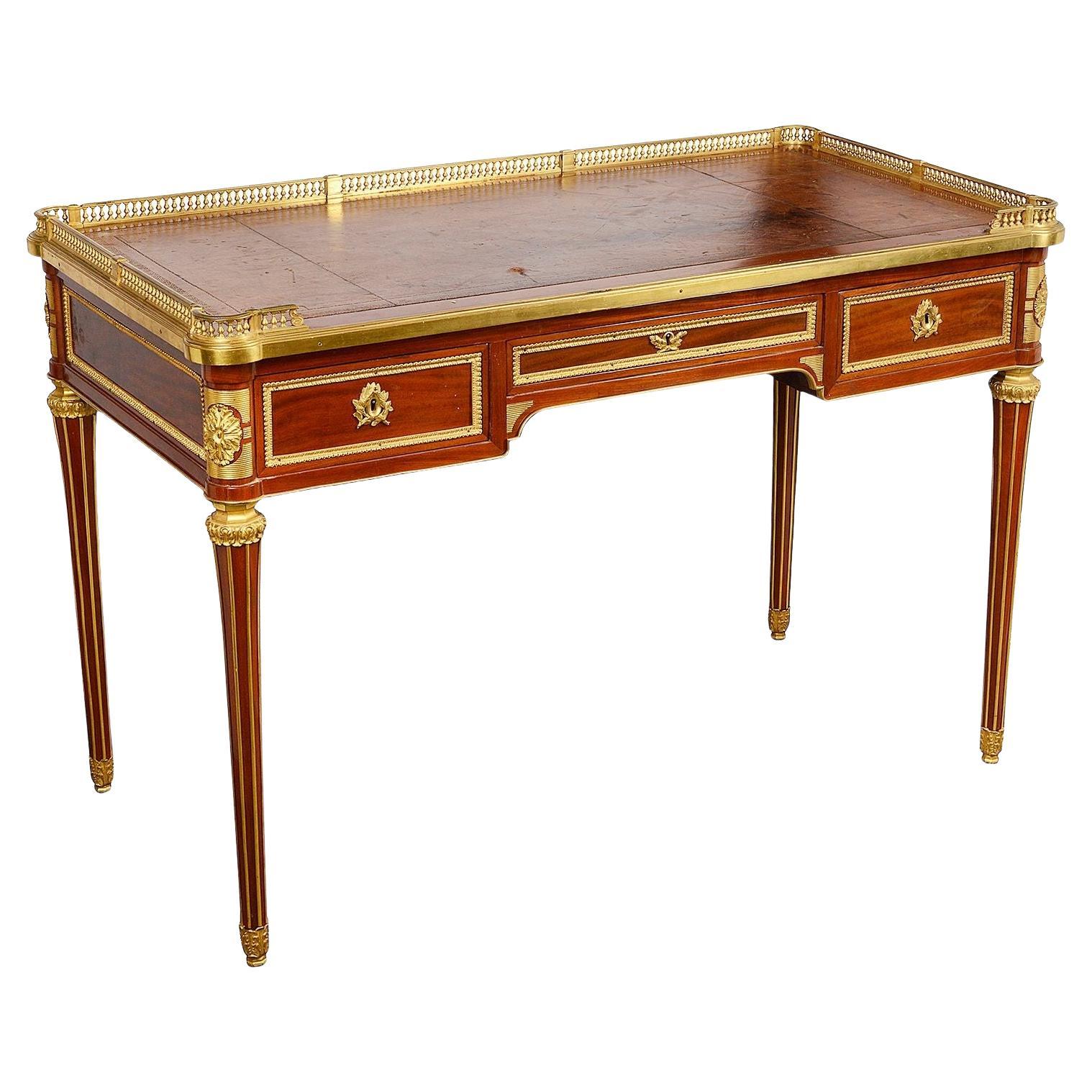 19th Century French Mahogany Bureau Plat, After Henry Dasson For Sale