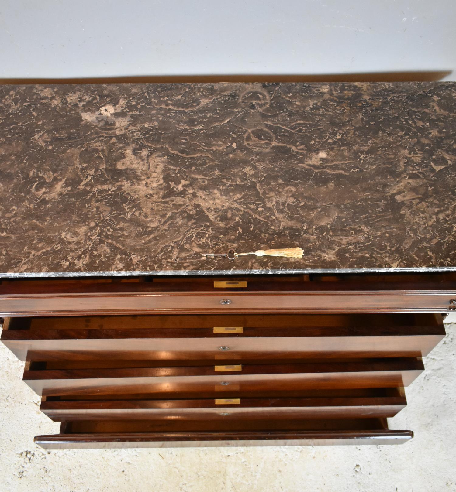 Metal 19th Century French Mahogany Commode Chest of Drawers For Sale