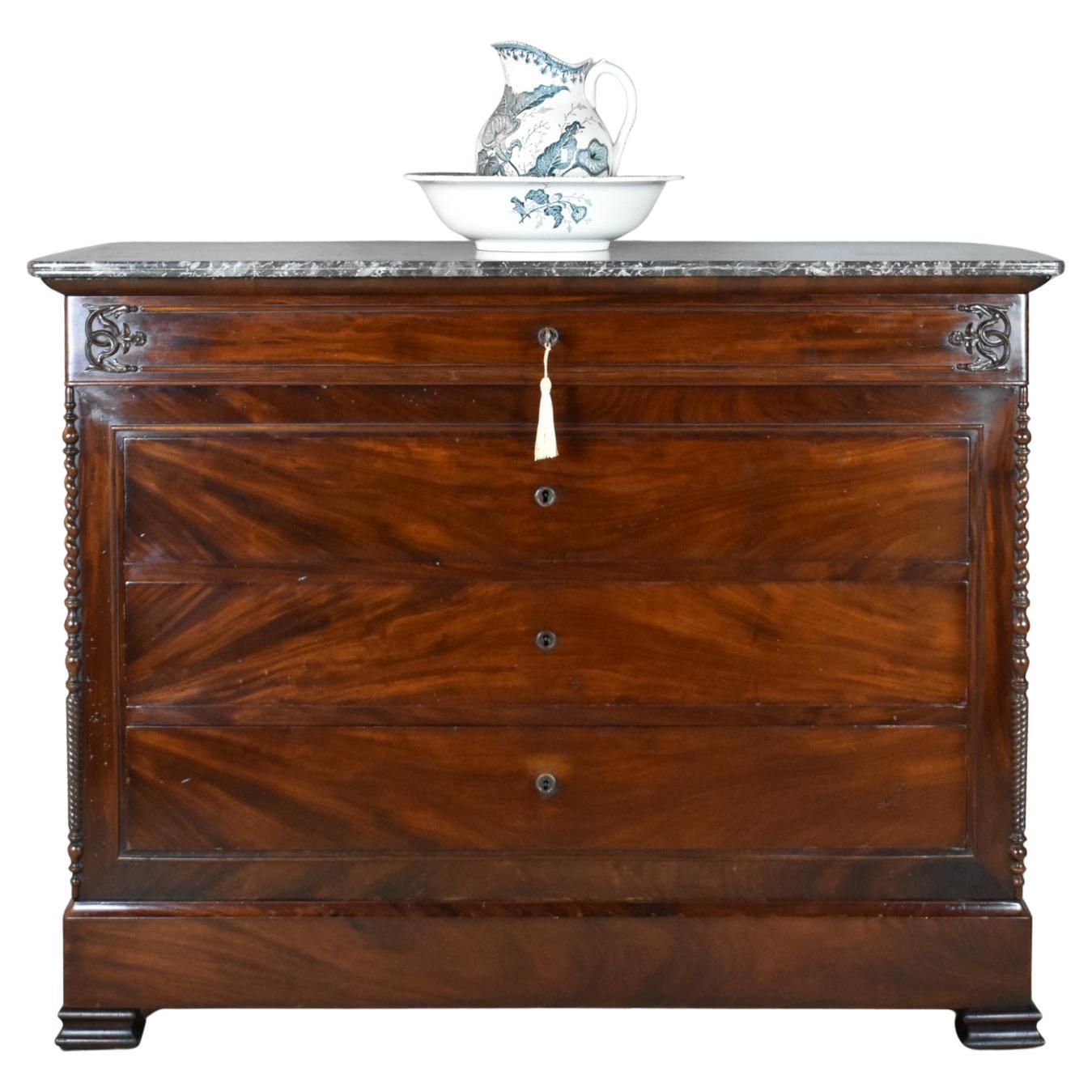 19th Century French Mahogany Commode Chest of Drawers For Sale