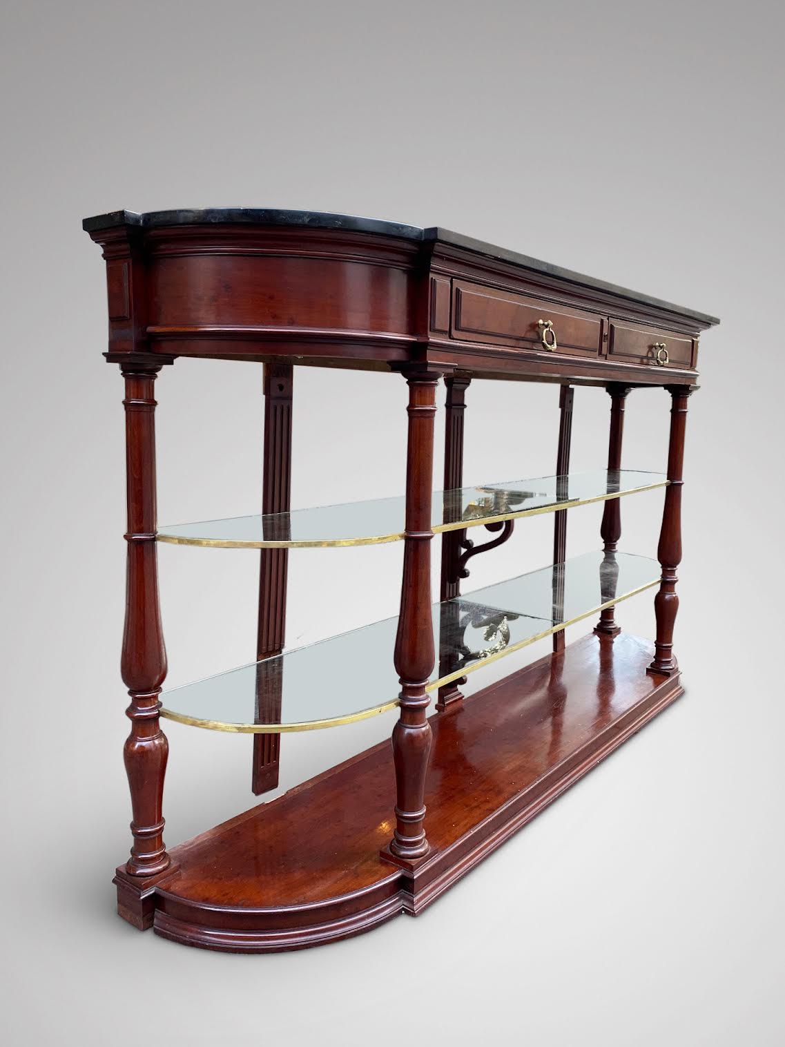 Hand-Crafted 19th Century French Hardwood Console Table with Black Marble Top