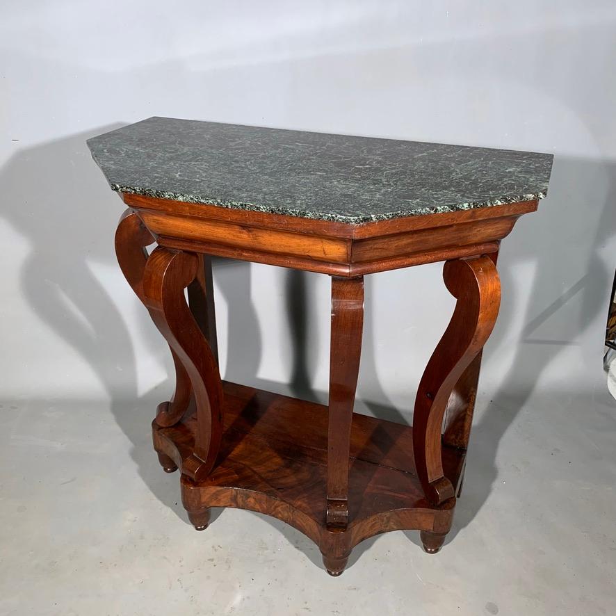 Louis Philippe 19th Century French Mahogany Console Table with Marble Top For Sale
