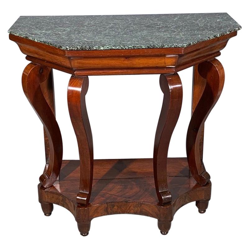 19th Century French Mahogany Console Table with Marble Top For Sale