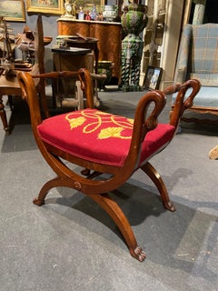 19th Century French Mahogany Curule Stool with Swan's Armrests