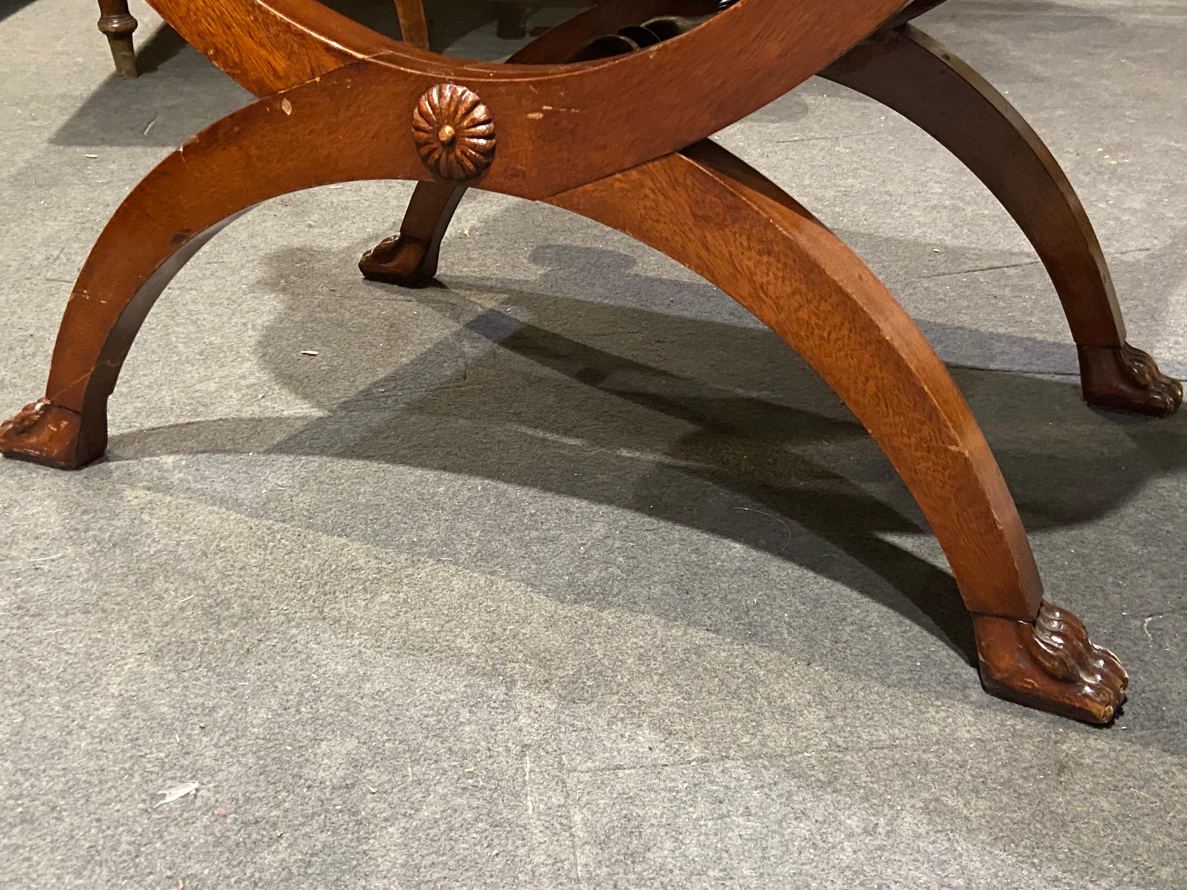 19th Century French Mahogany Curule Stool with Swan's Armrests In Good Condition For Sale In Sofia, BG