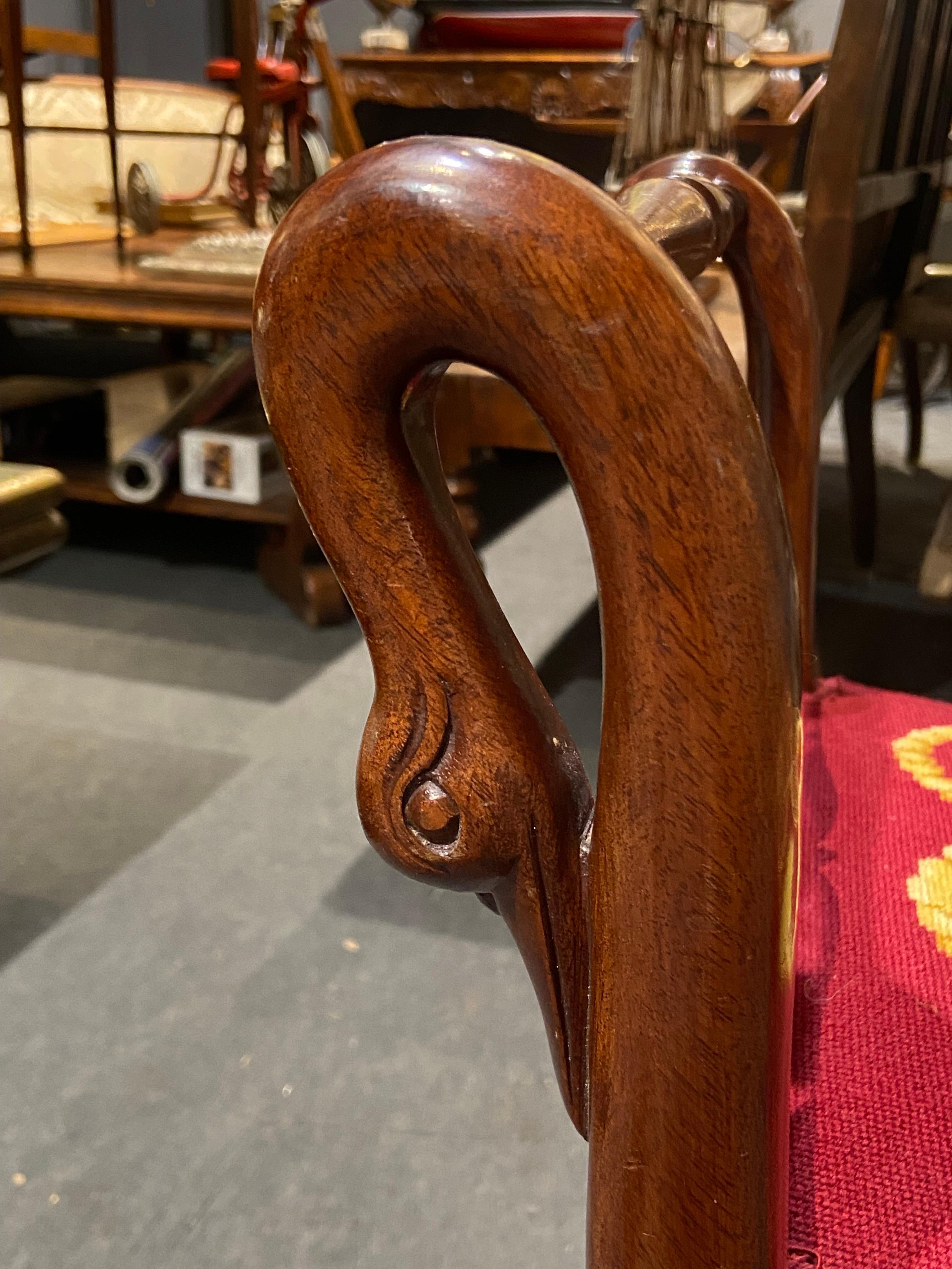 19th Century French Mahogany Curule Stool with Swan's Armrests For Sale 2