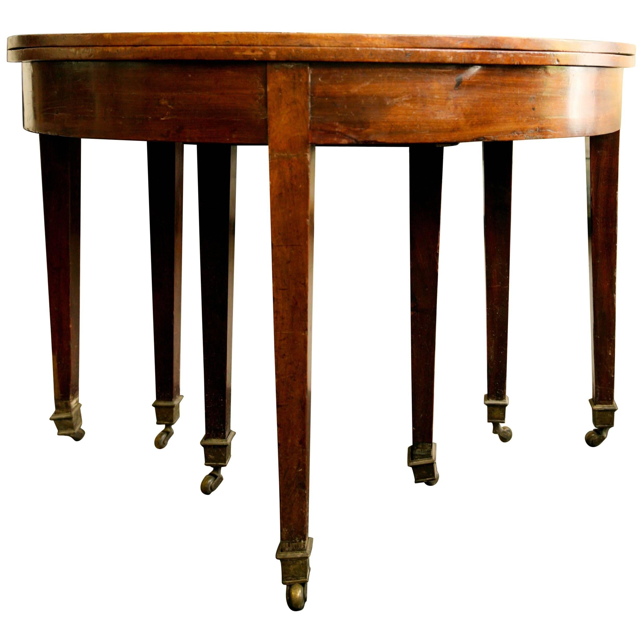19th Century French Mahogany Folding Demilune Console Table with Hidden Drawer For Sale