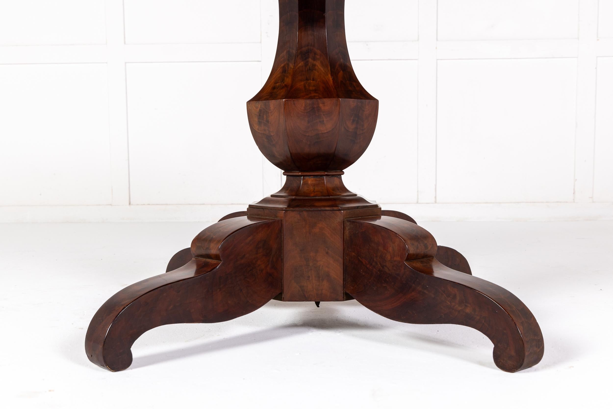 19th Century French Mahogany Guéridon with Beautiful Grey Marble Top.

The table with a baluster form central column supported on a quadripartite base and four incurving legs. The mahogany of fine colour and excellent figure. This table has a